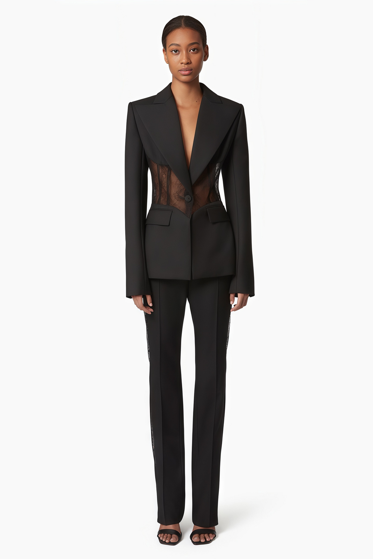 Verena Black Floral Lace Panel Blazer