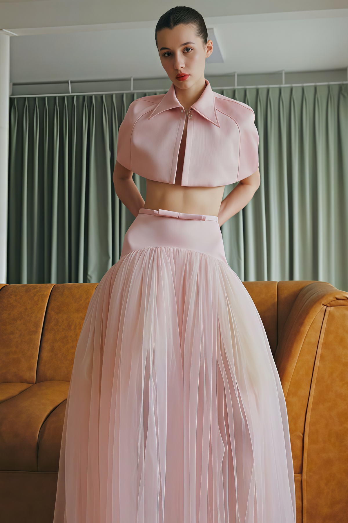 Clara Pink Cape Top & Tulle Skirt Set