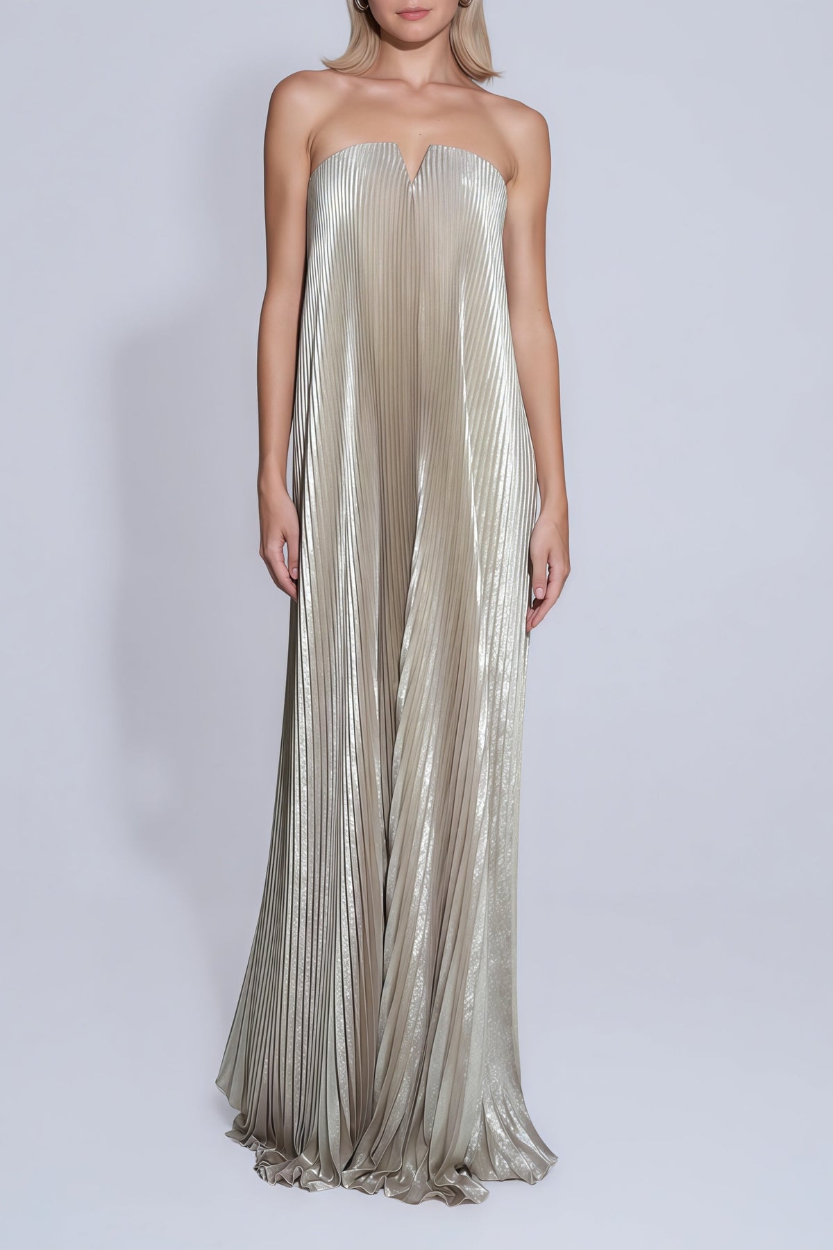 Satiné Gold Fully-pleated Maxi Dress