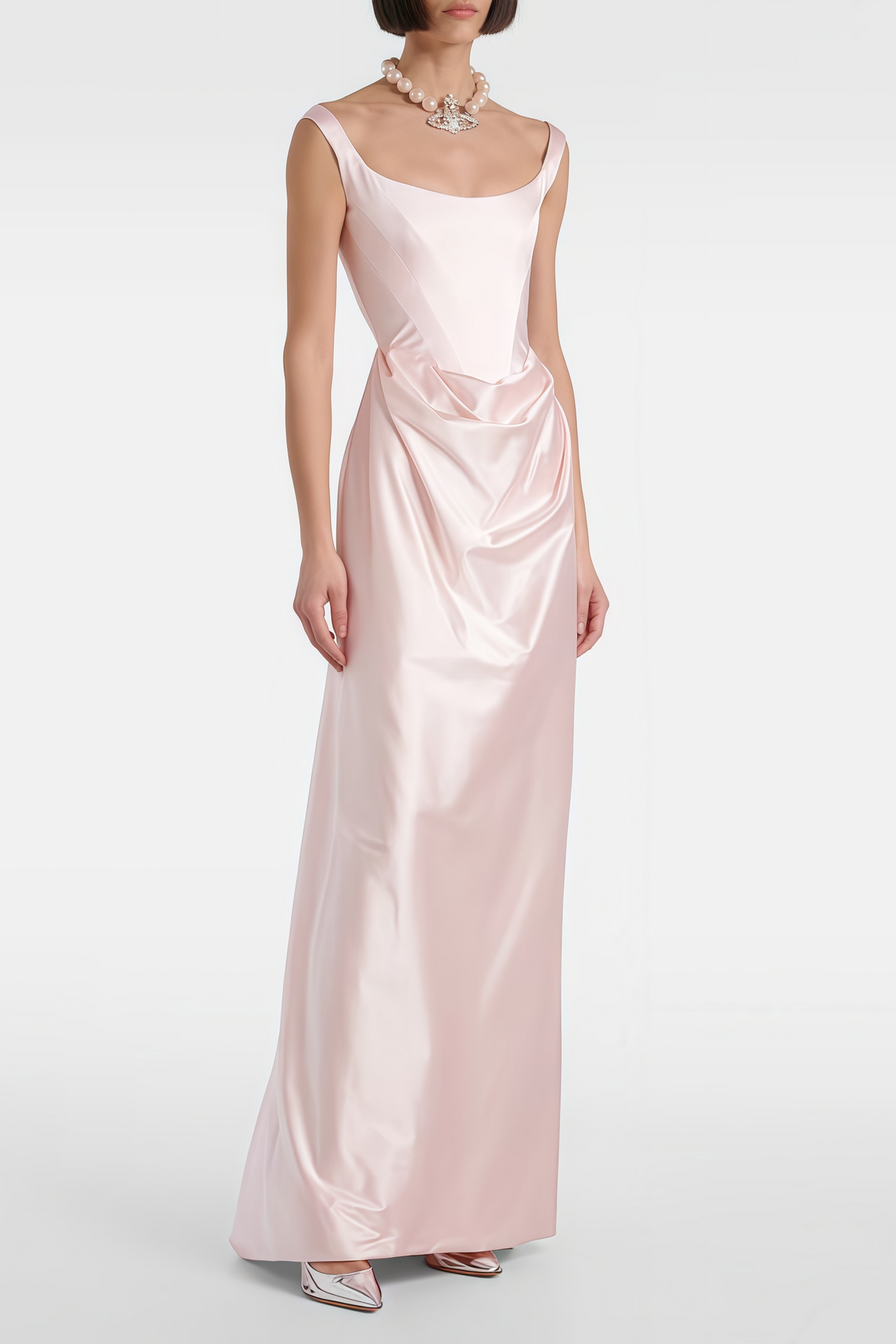 Fiona Pink Satin Square Neck Maxi Dress