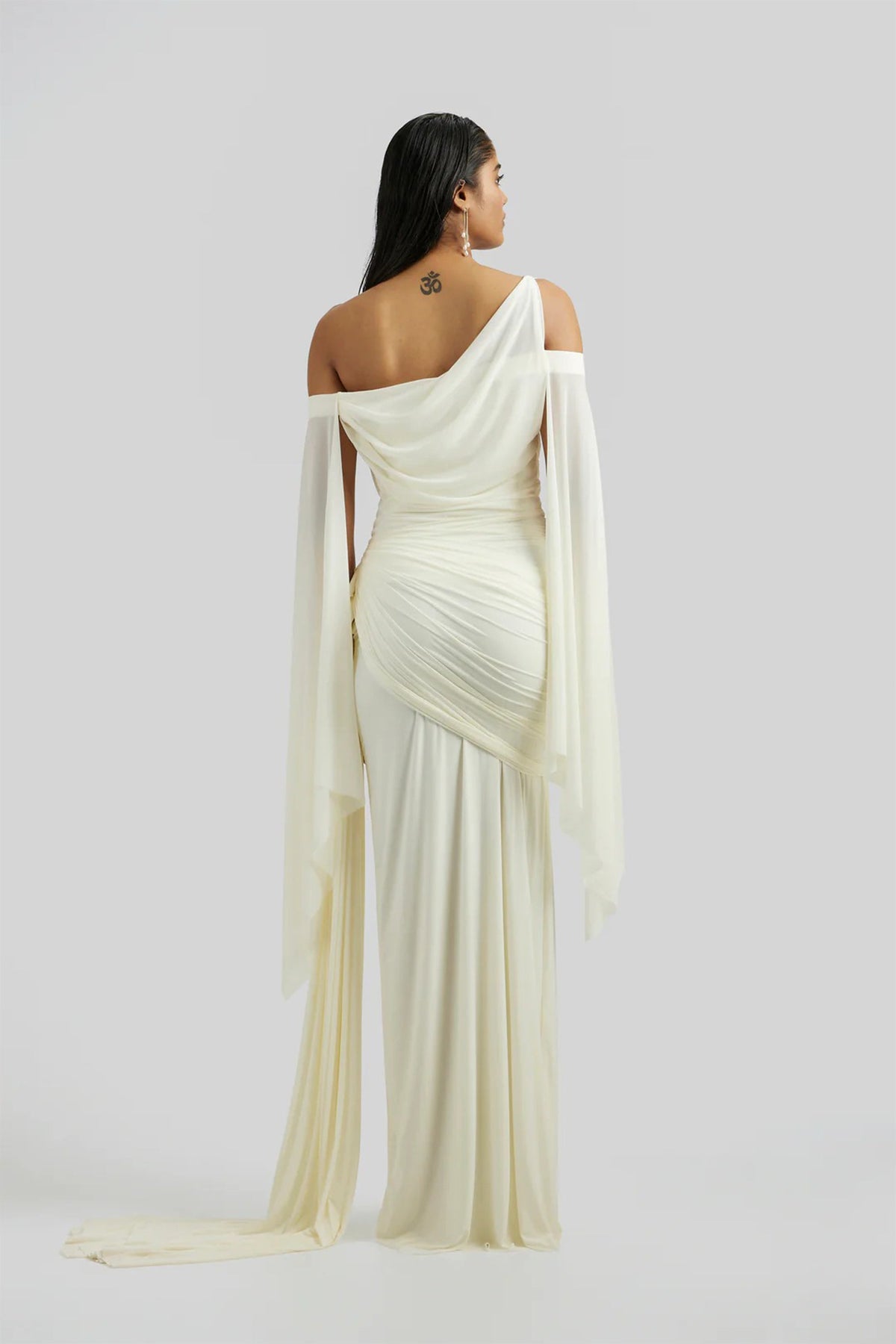 Aurianne White Asymmetrical Draped Maxi Dress