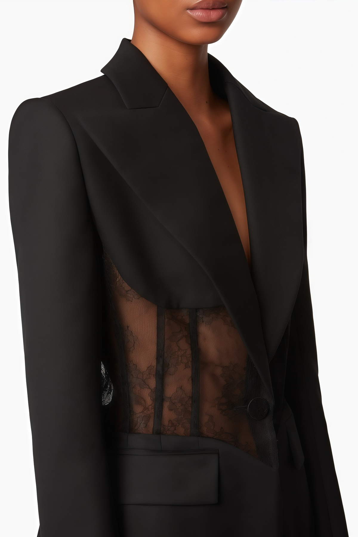 Verena Black Floral Lace Panel Blazer