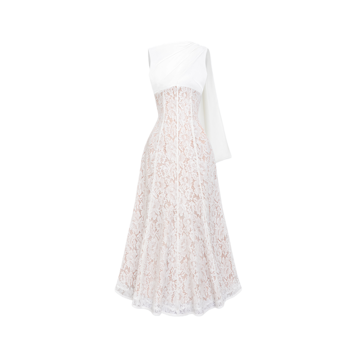 Marzia White Ribbon Detail Floral Lace Maxi Dress