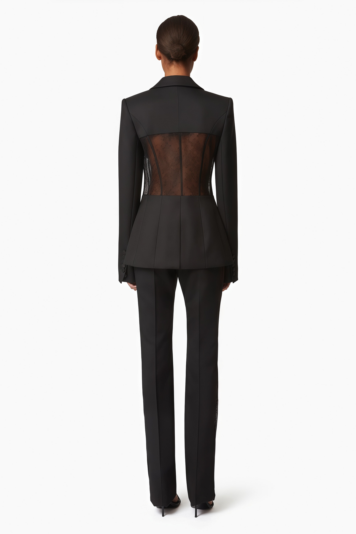 Verena Black Floral Lace Panel Blazer