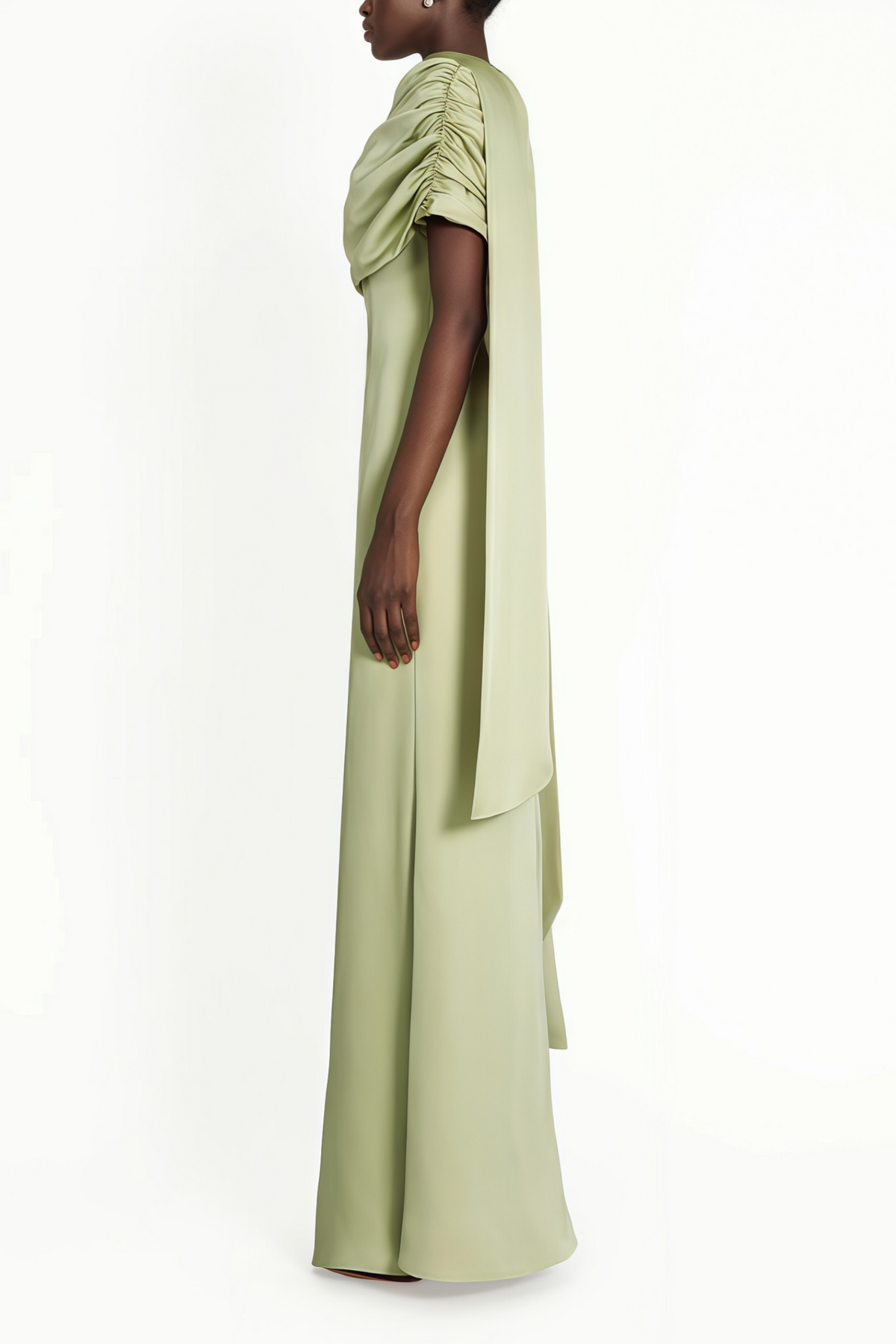 Benedetta Green One Shoulder Satin Maxi Dress