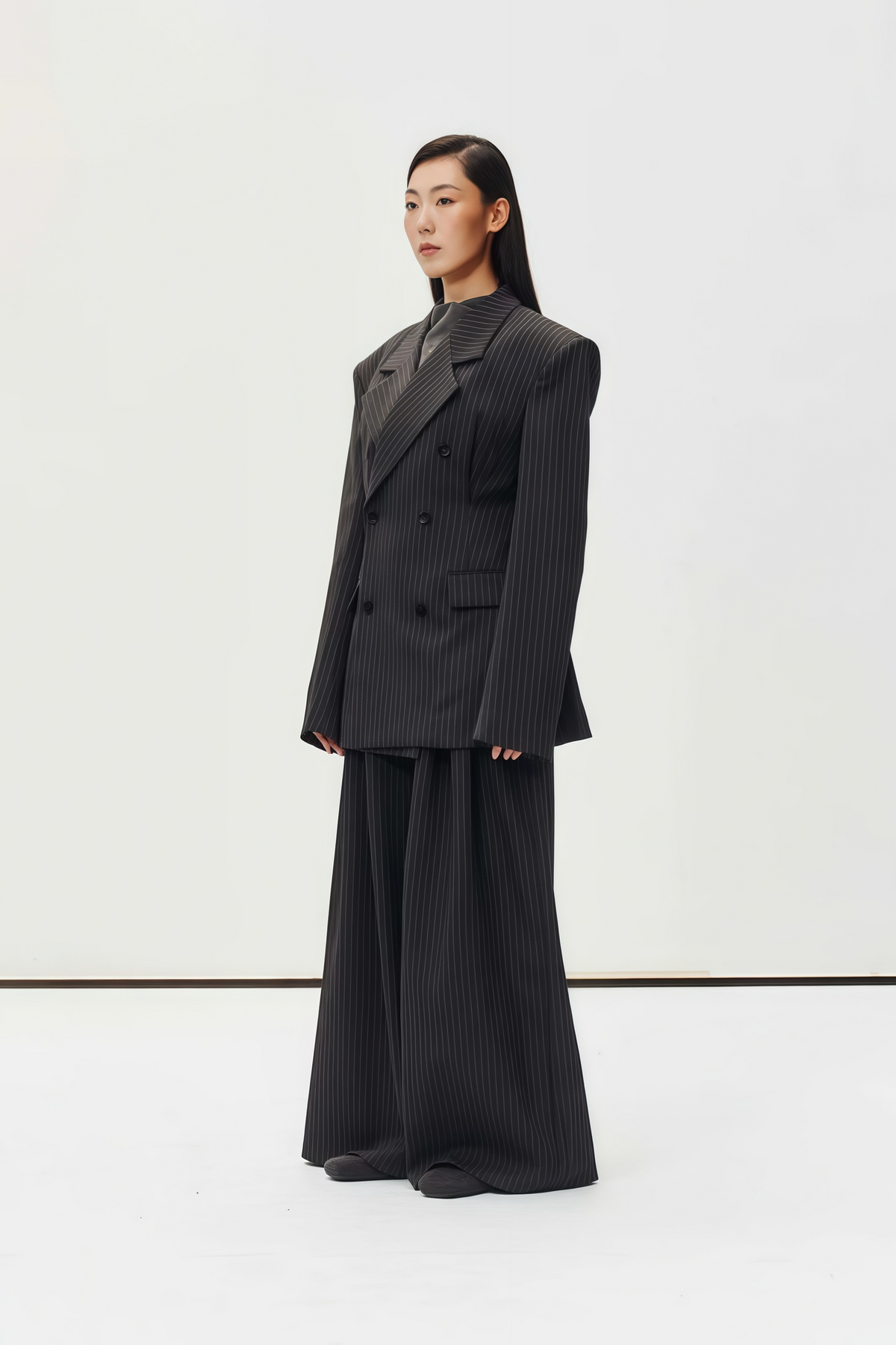 Giovanna Grey Pinstriped Blazer & Trousers Set