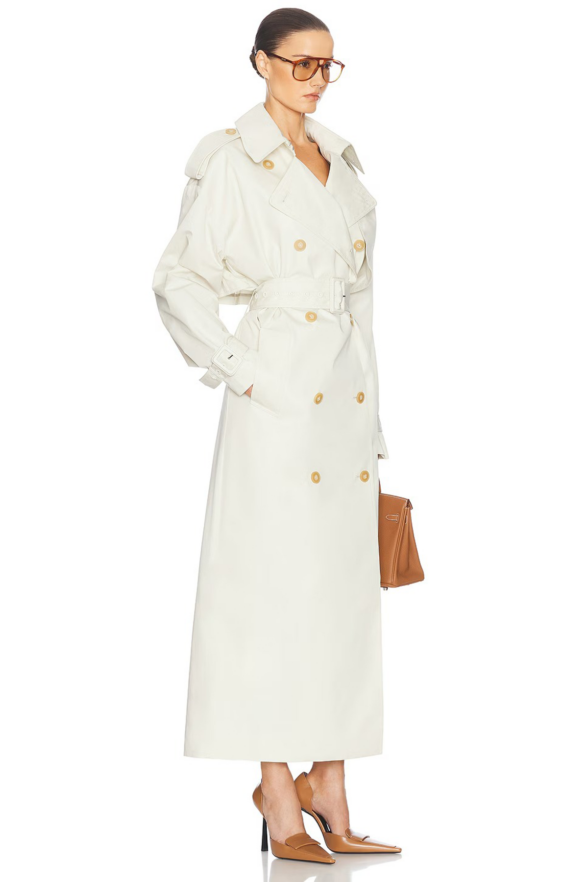 Bruyère White Double-Breasted Long Trench Coat