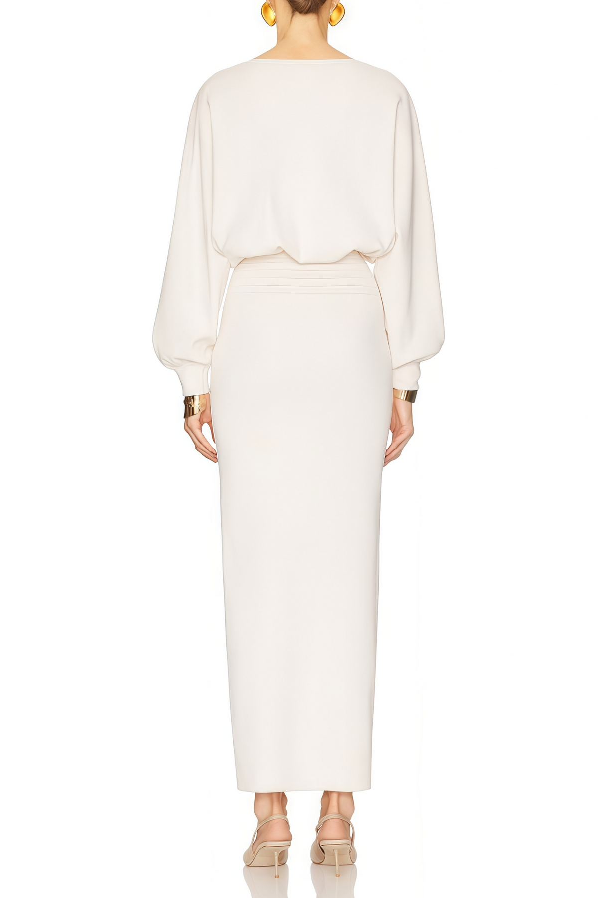 Boglárka White Cinched Knitted Waist Midi Dress (Final Sale-US Only)