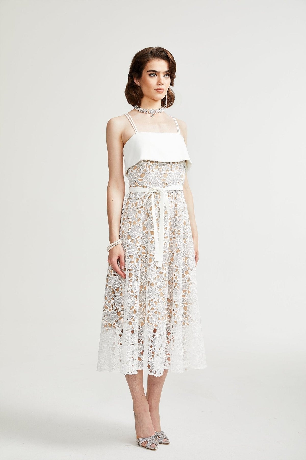 Jorvilda white pierced midi dress - White