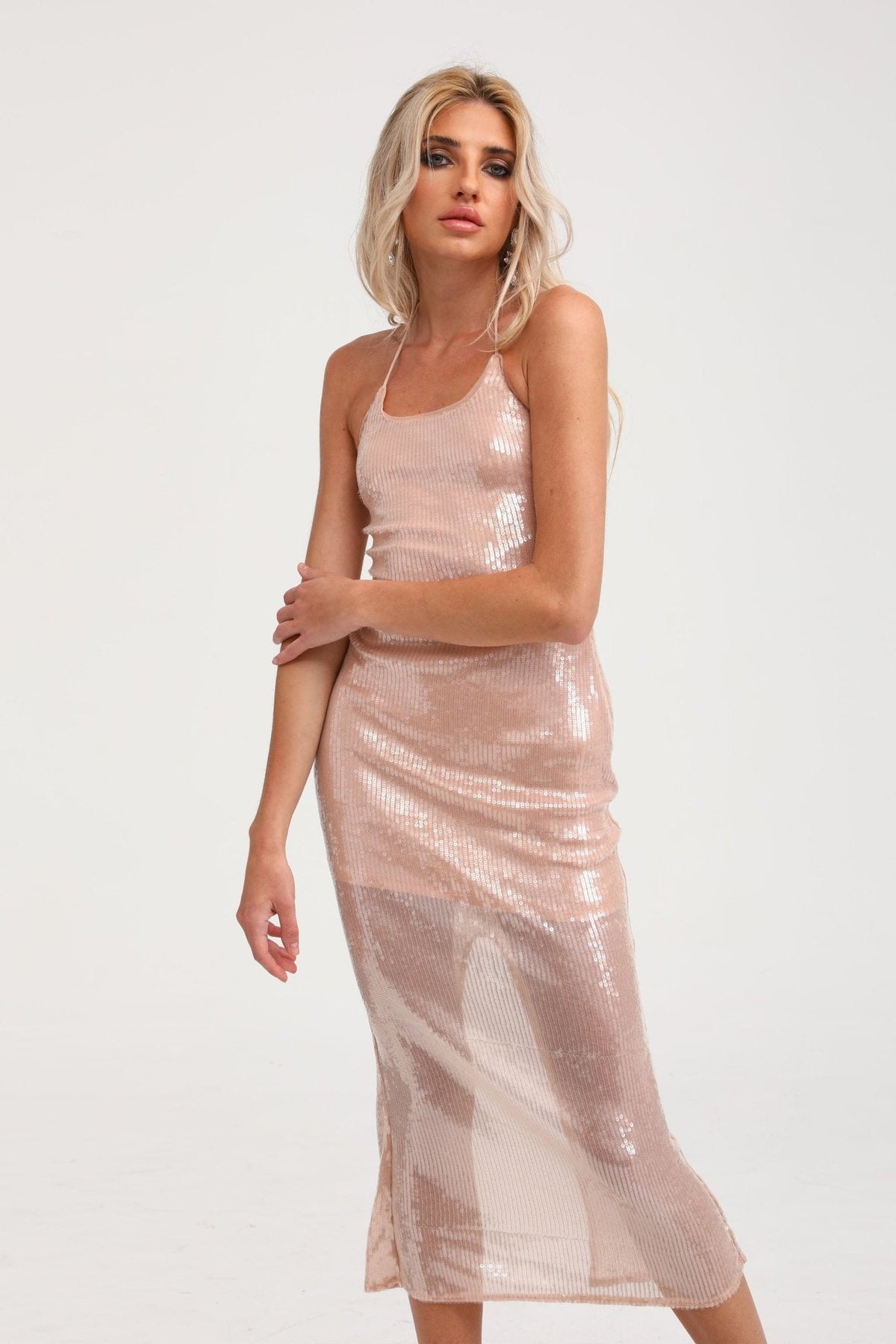 Laoise sequin halterneck midi dress