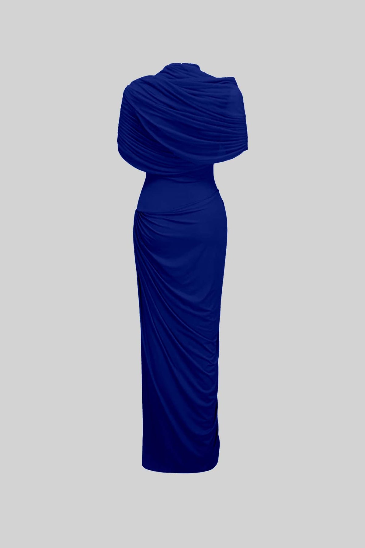 Elegant 3-Piece Maxi Dress With Ruched Details And Draping Skirt - Navy Blue