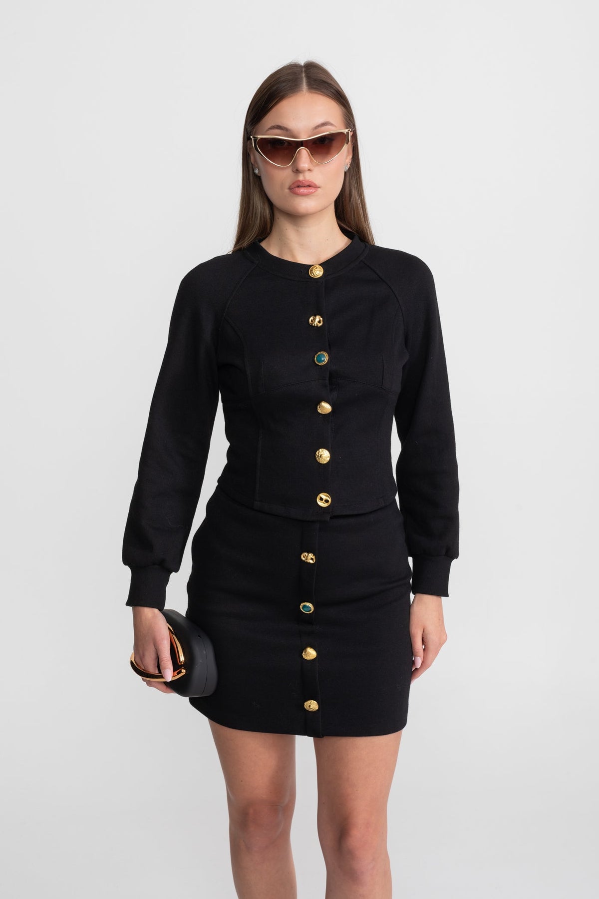 Embellished Button Co-ord Set – Black