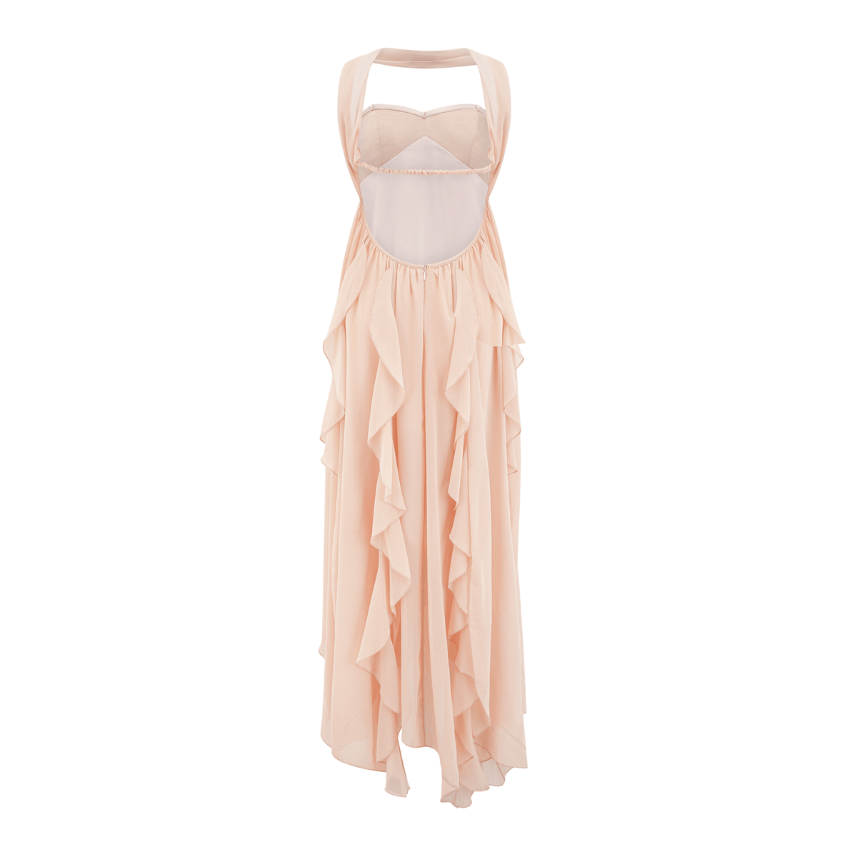 Mariah white chiffon ruffle halter neck maxi dress