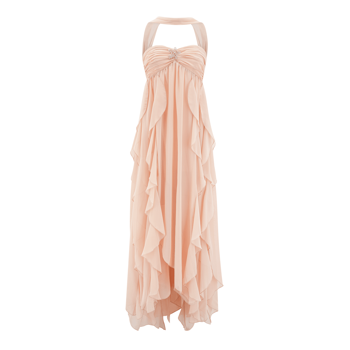 Mariah Pink Chiffon Ruffle Halterneck Maxi Dress (Final Sale-US Only)