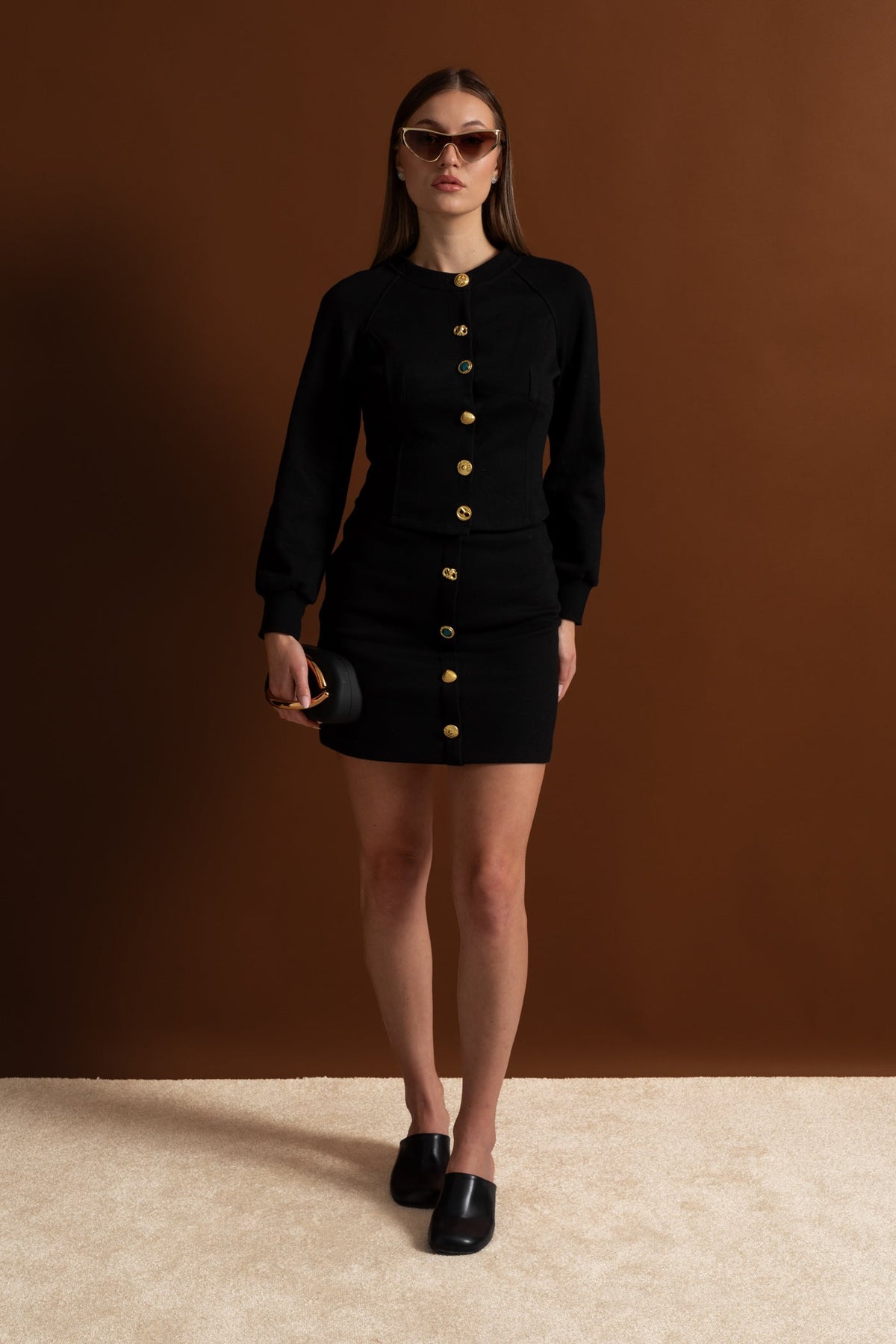 Embellished Button Co-ord Set – Black