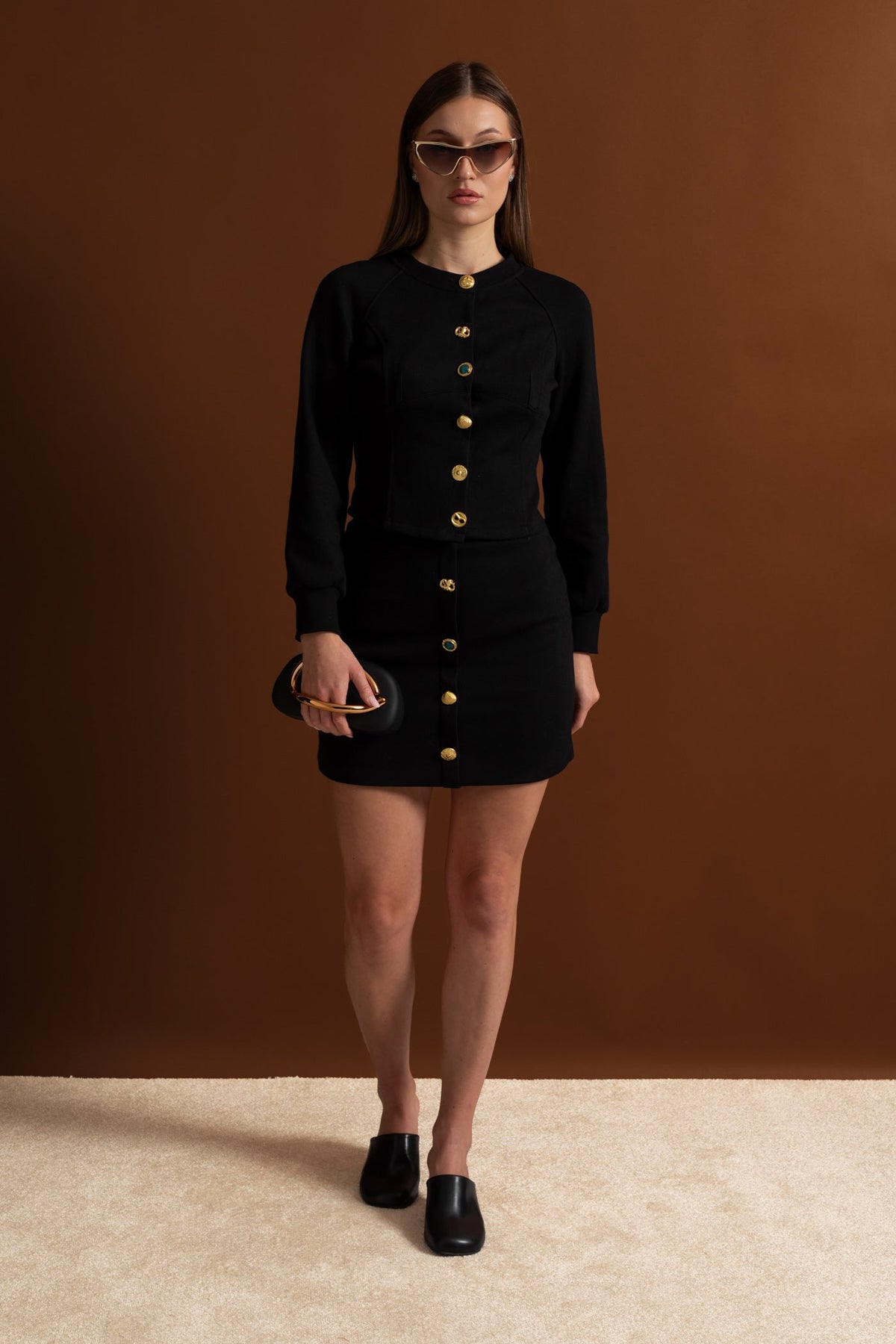 Embellished Button Co-ord Set – Black