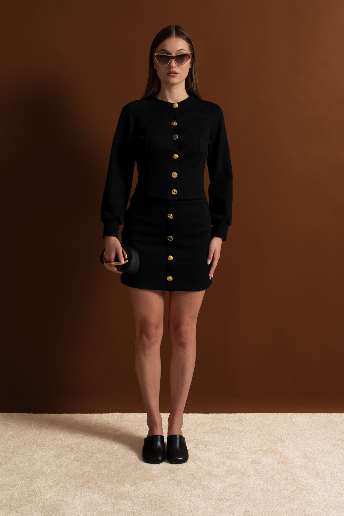 Embellished Button Co-ord Set – Black