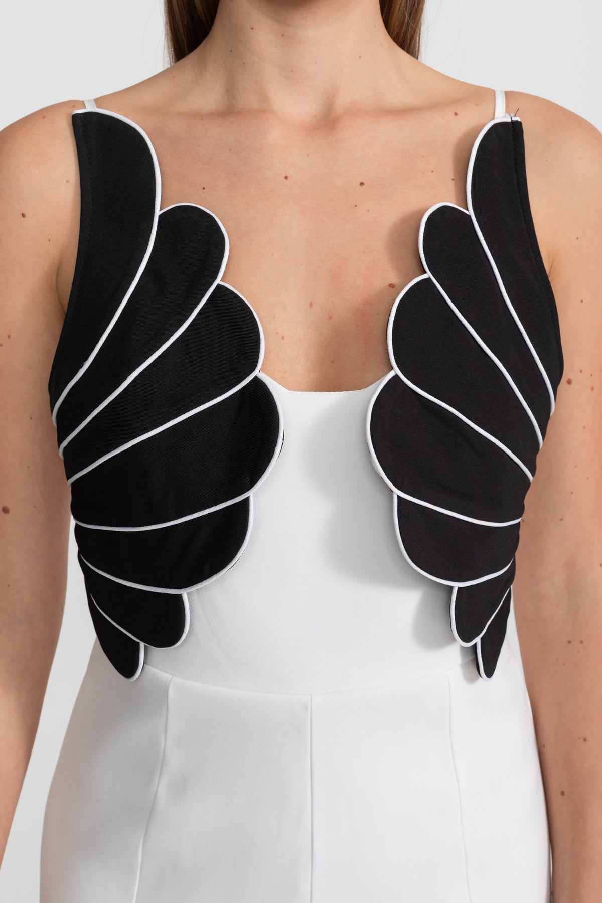 Wing Detail Jumpsuit – White & Black