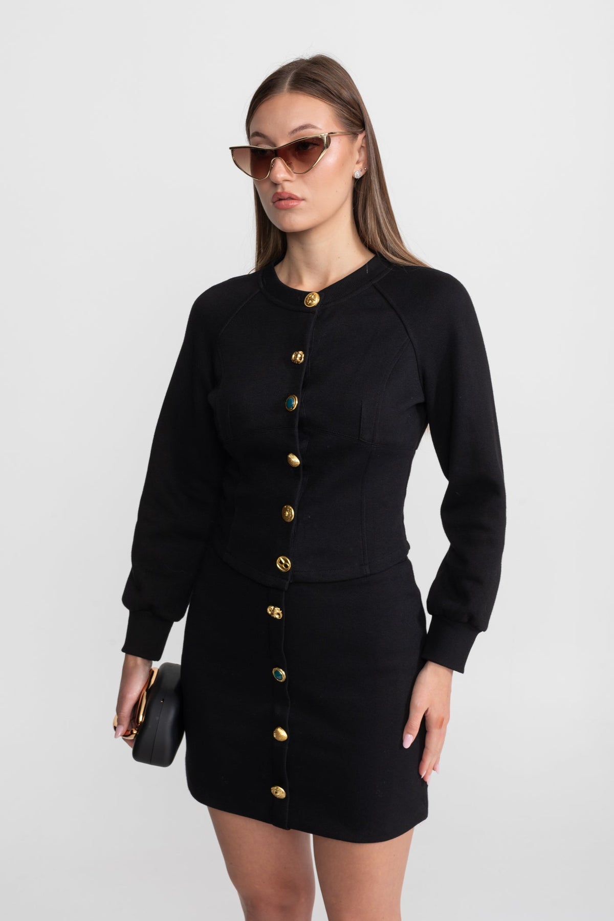 Embellished Button Co-ord Set – Black