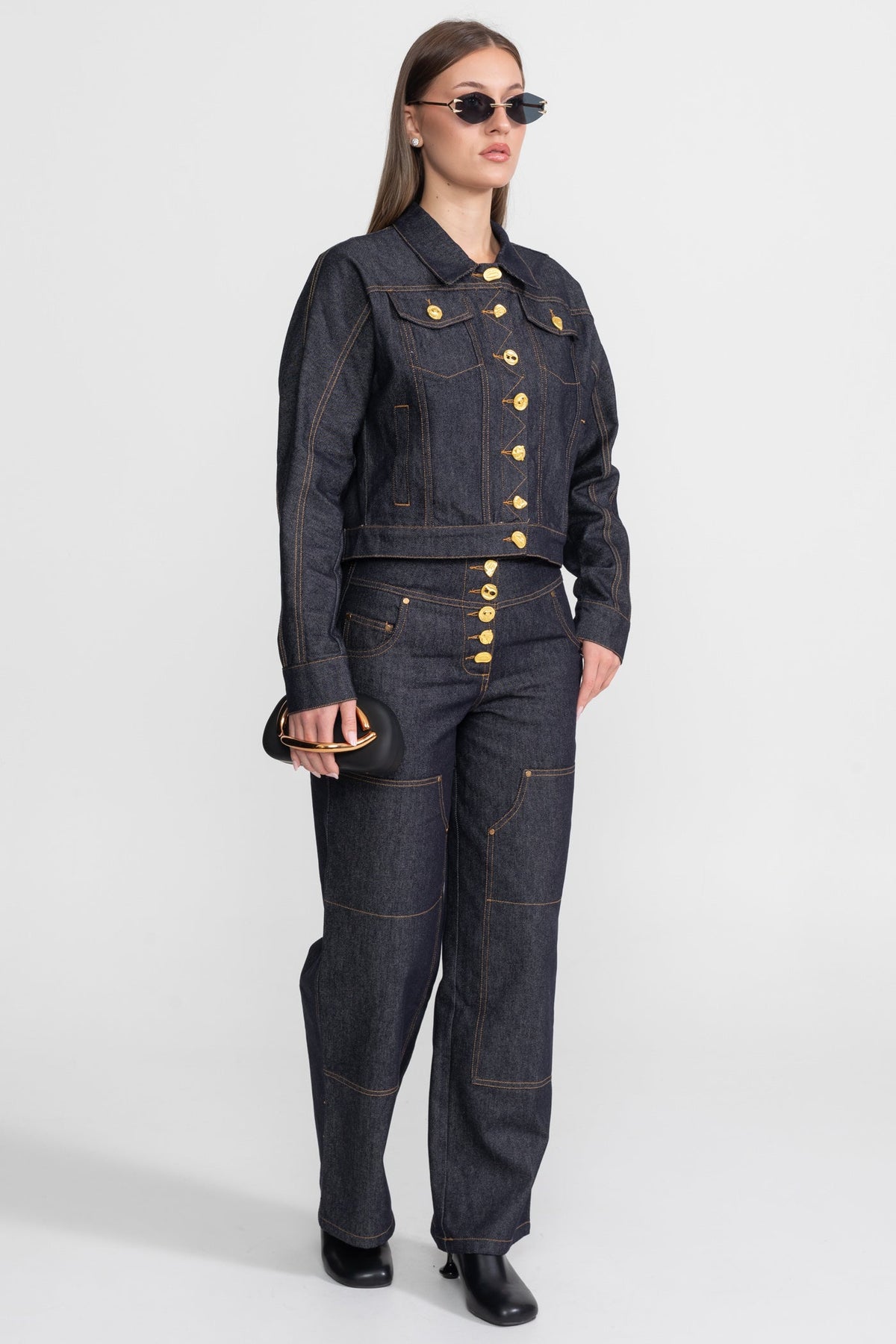 Gold Button Denim Co-ord Set – Indigo