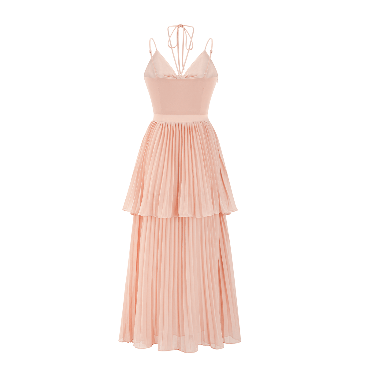 Olympe pink pleated tiered midi dress
