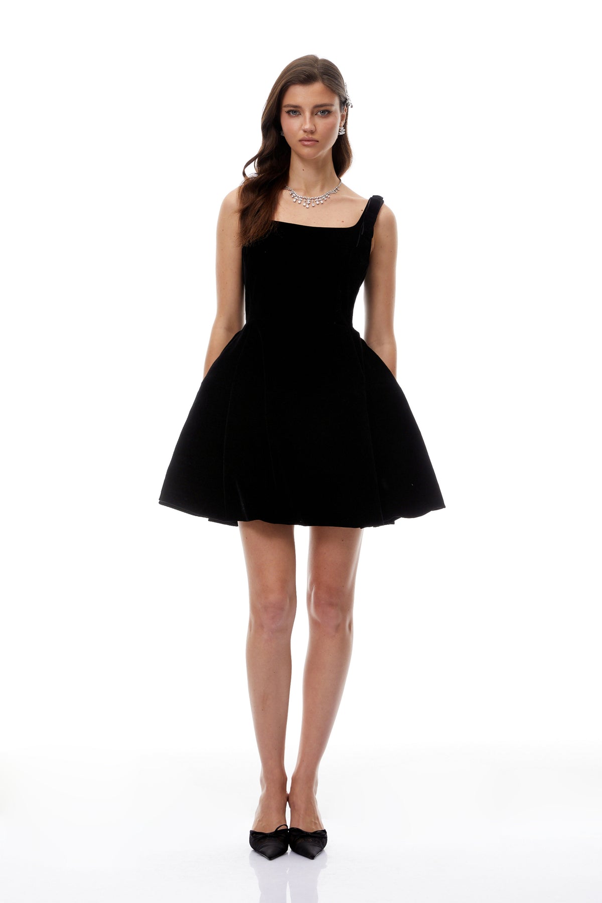 Selma Black Square Neck Velvet Mini Dress