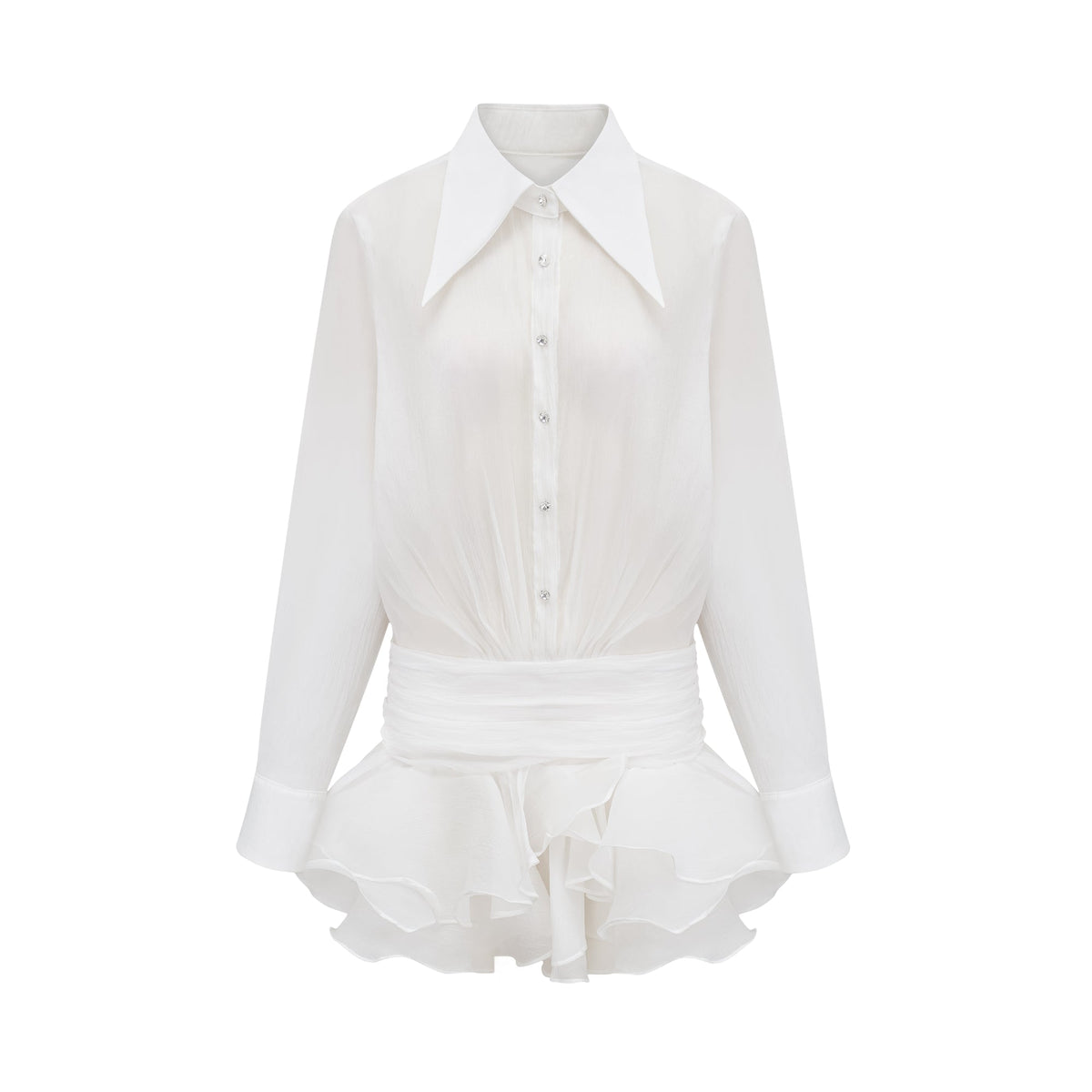 Renée white ruffled mini shirt dress (Final Sale-US Only)