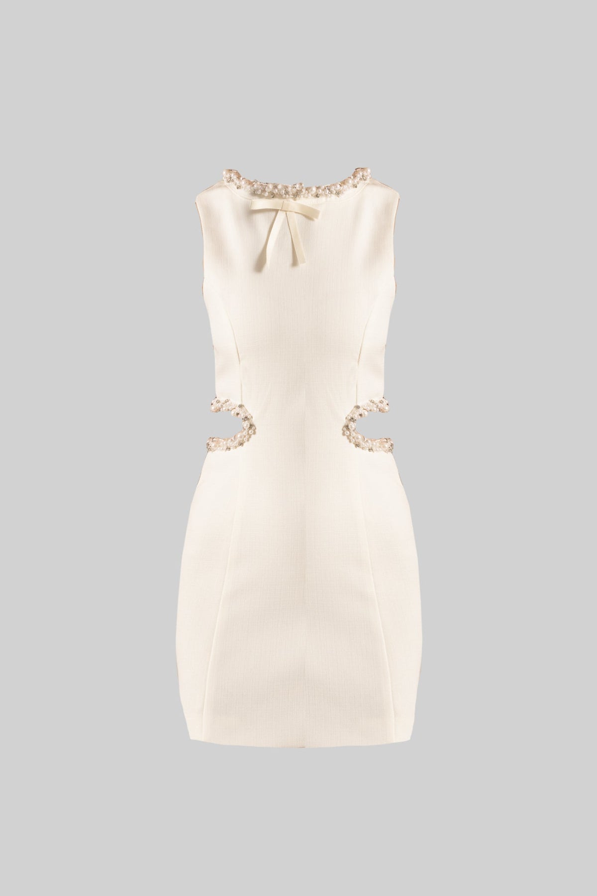 Elegant Mini Dress With Side Cutouts And Pearl Detailing - White