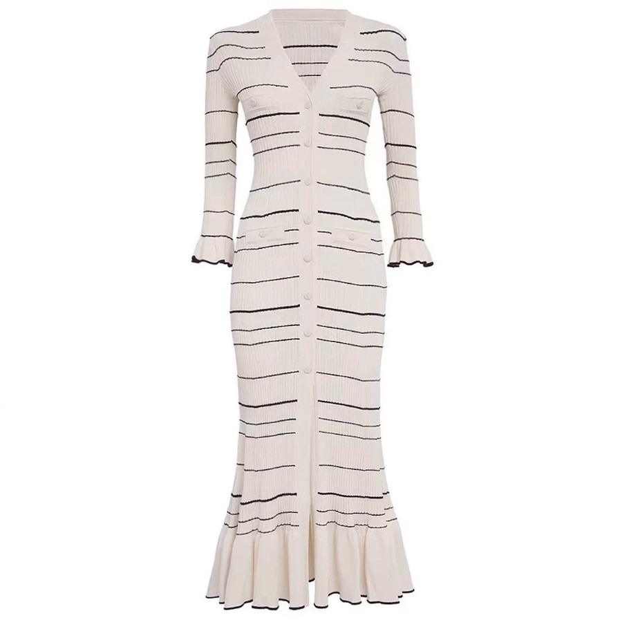 SANDRO SERAPHINA KNIT MIDI DRESS - WHITE