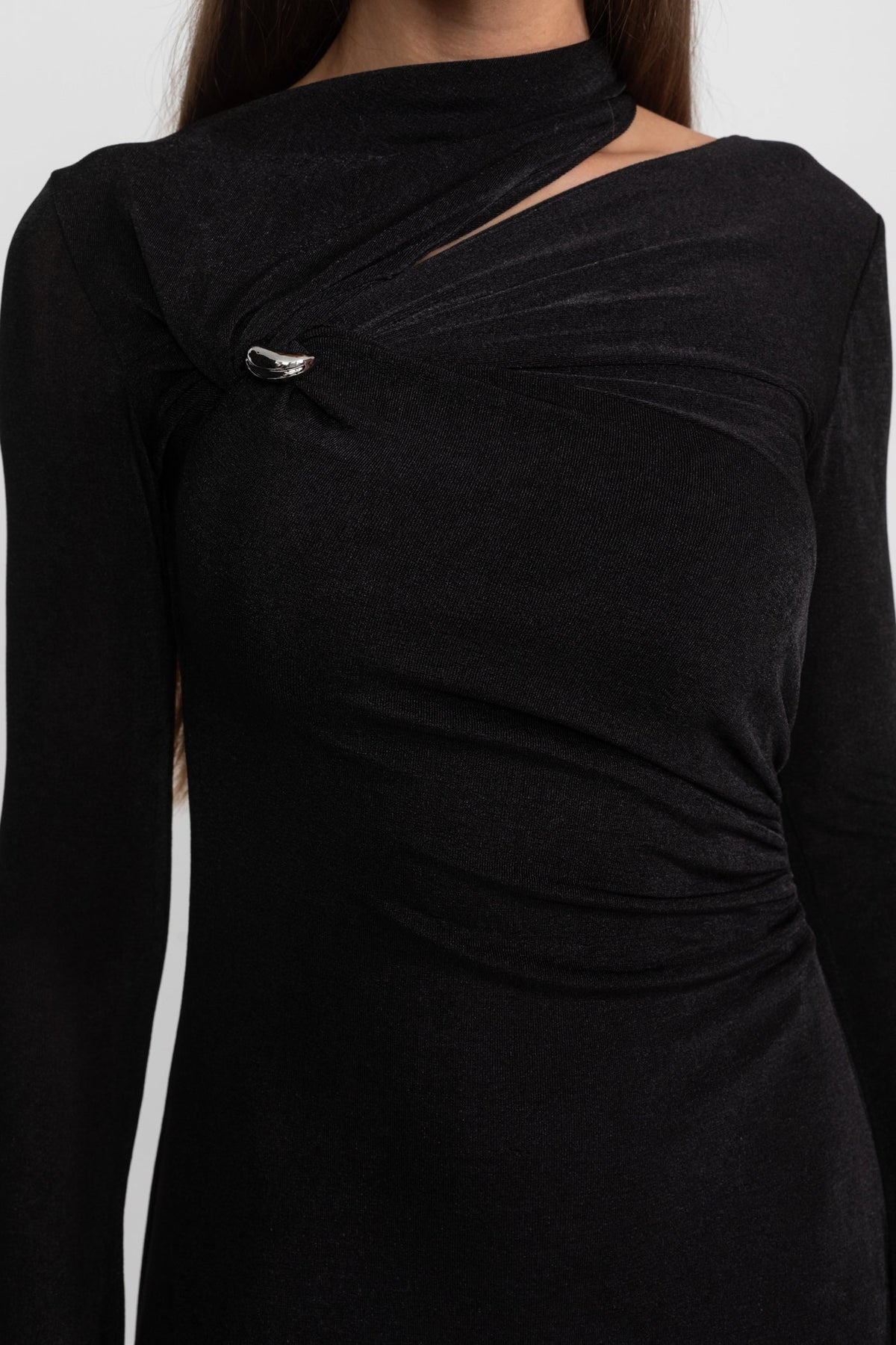 Draped Maxi Dress with Cut-Out and Elegant Detail - Black