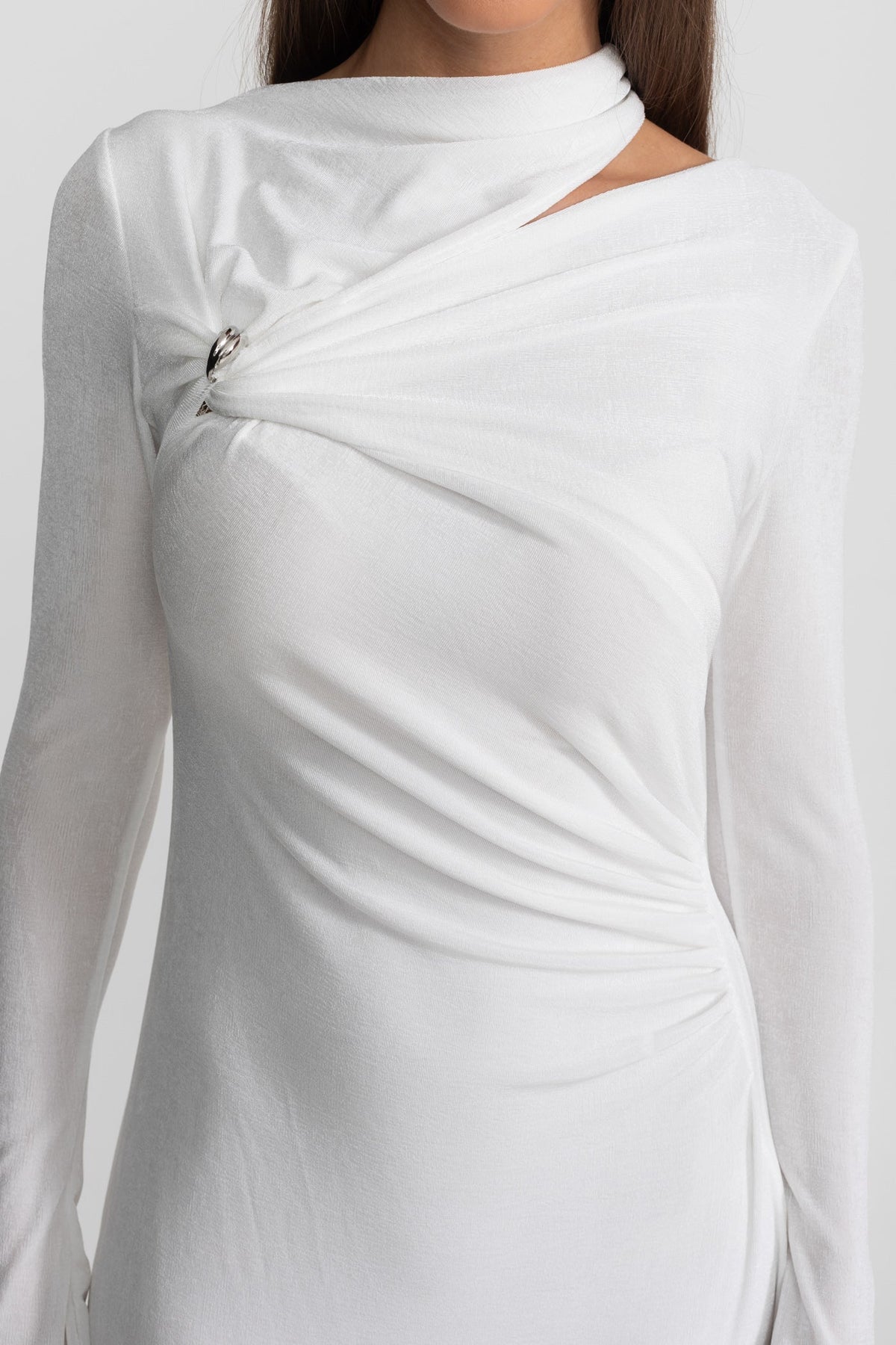 Draped Maxi Dress with Cut-Out and Elegant Detail - White