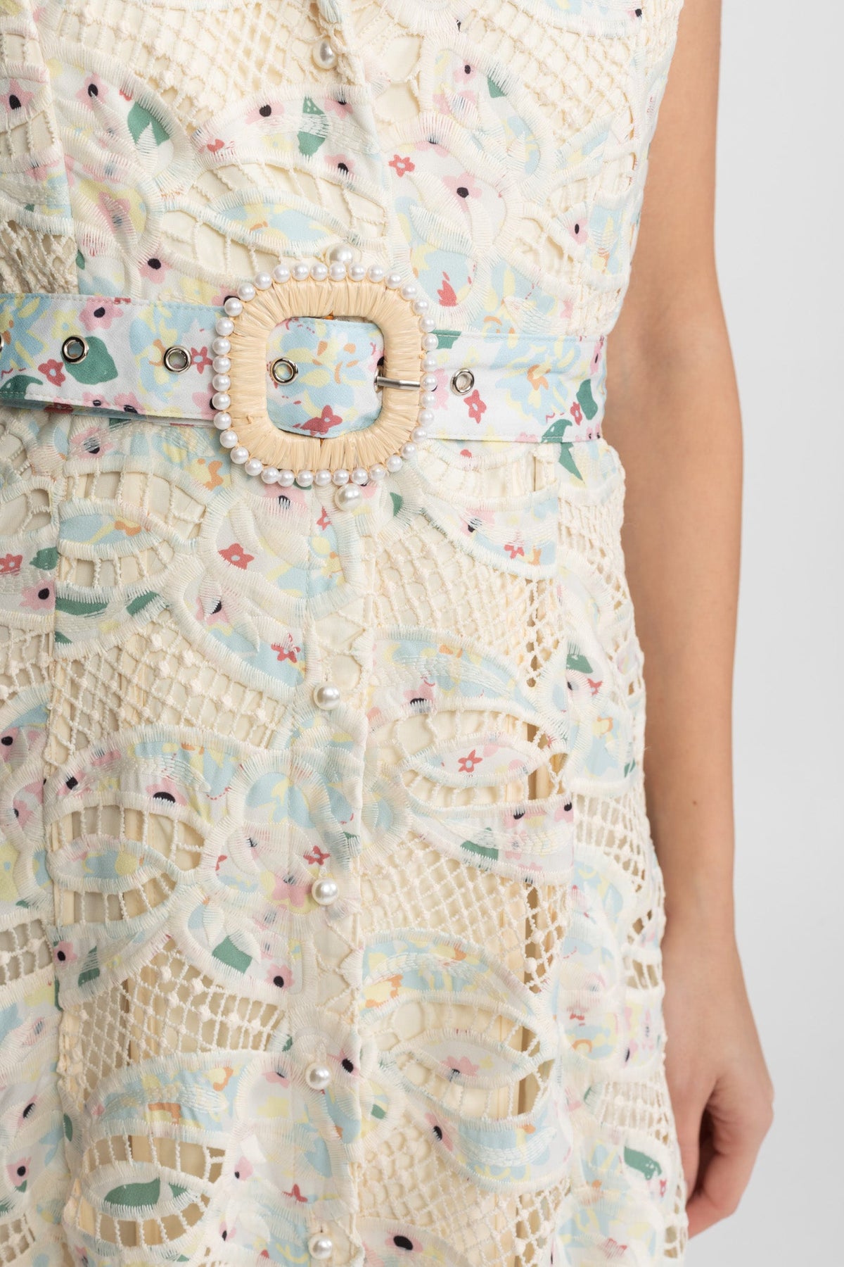 Halter Lace Midi Dress with Belted Waist – Ivoire