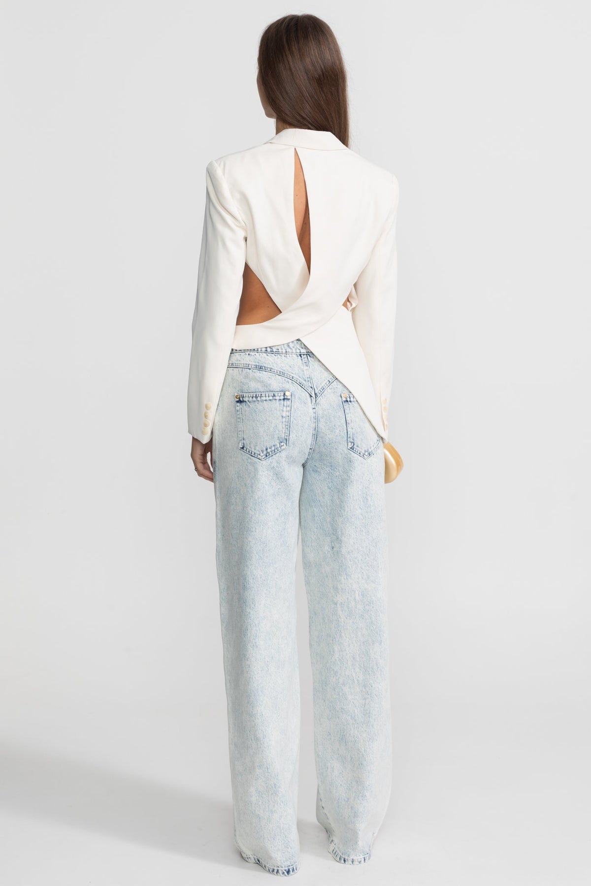 Asymmetric Cut-Out Blazer with Belt Detail - White