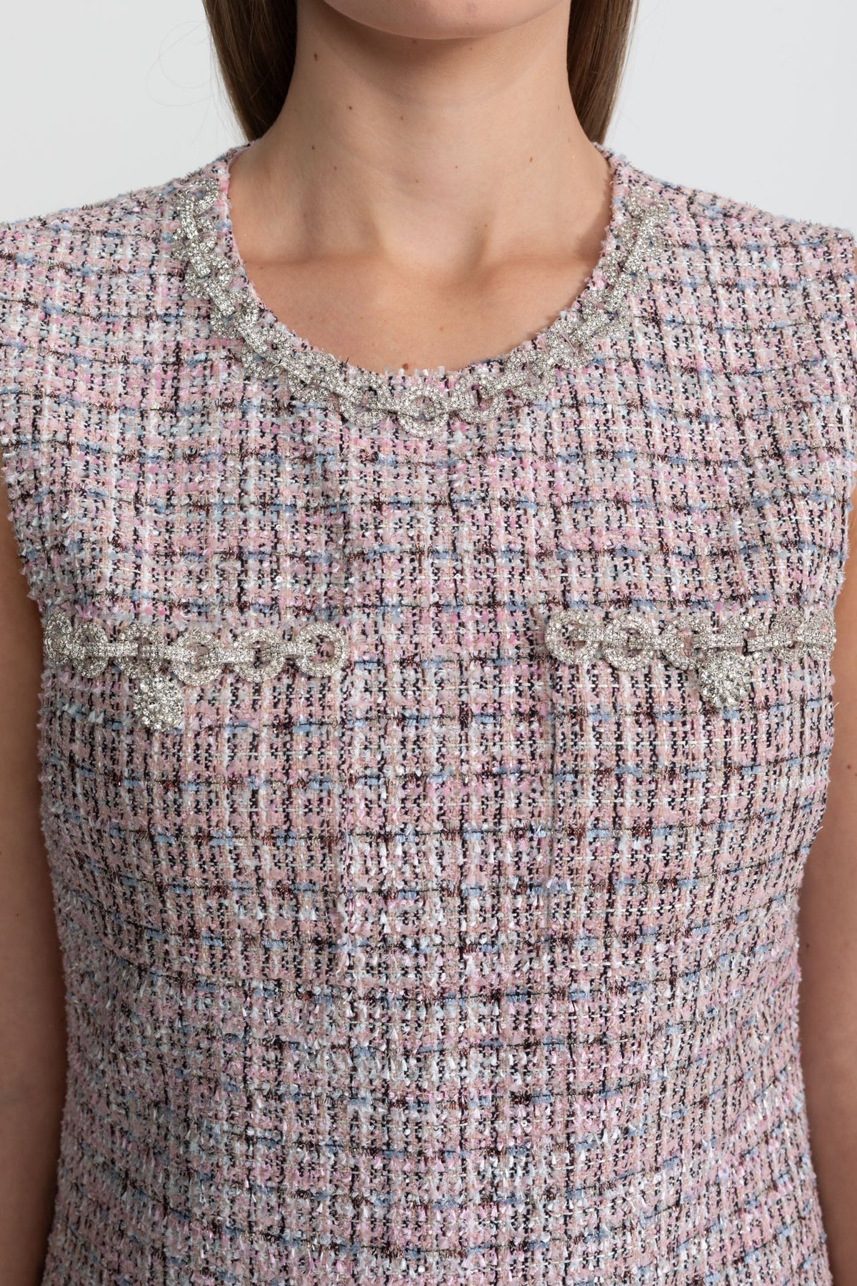 Sleeveless Tweed Mini Dress - Pink
