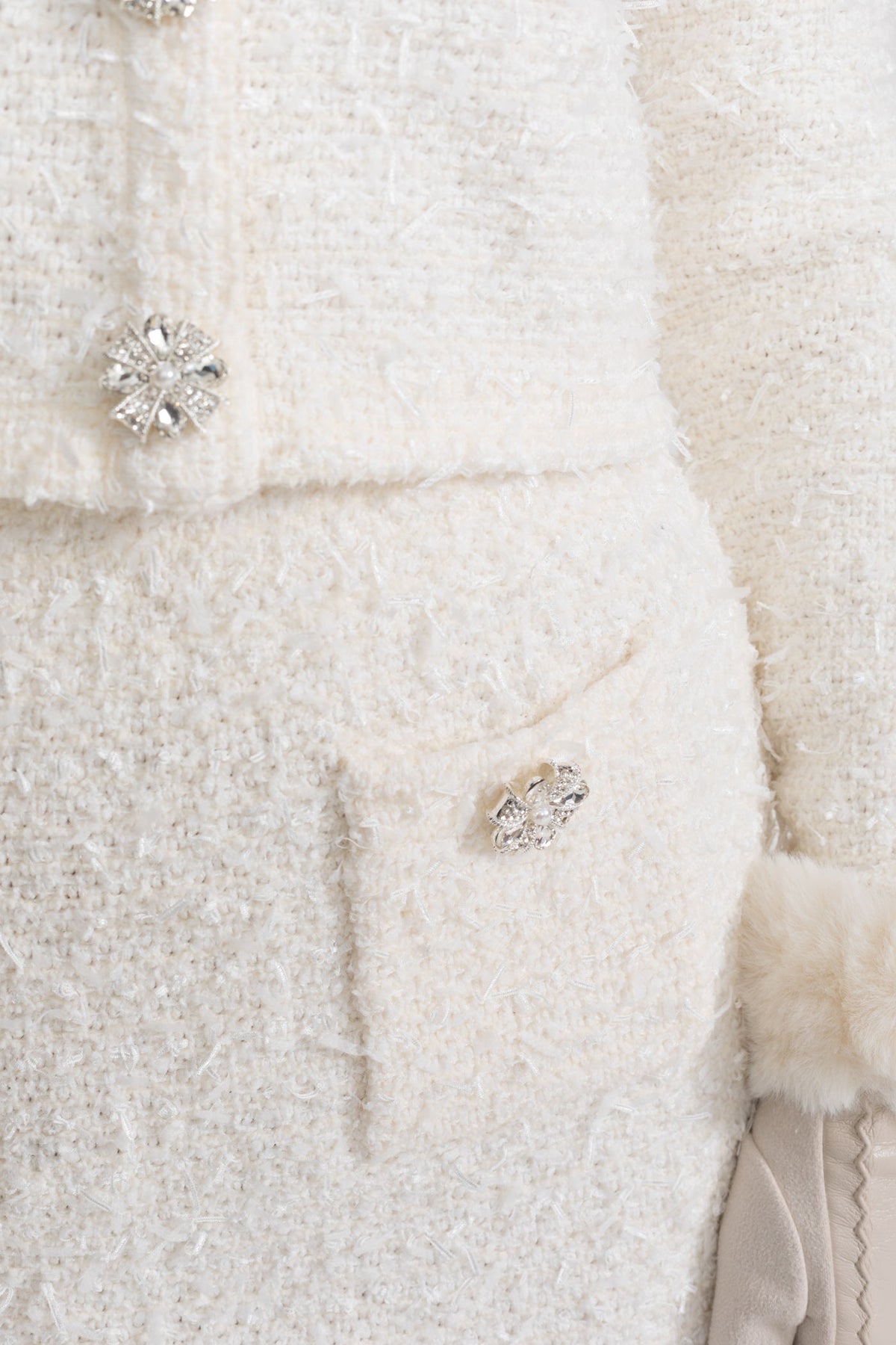 Tweed Mini Skirt With Crystal Buttons - Ivoire