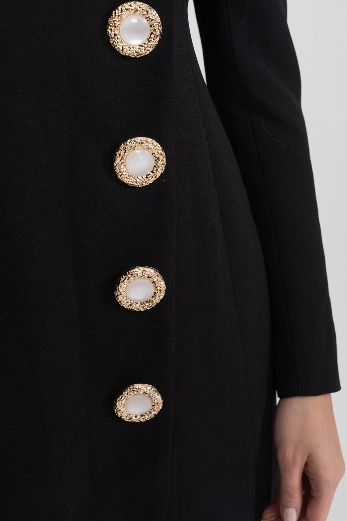 Tailored Mini Dress with Contrast Bust Detail and Gold Buttons – Black