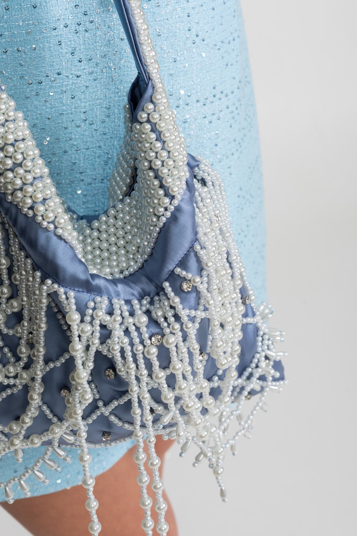 Beaded Satin Mini Bag – Blue