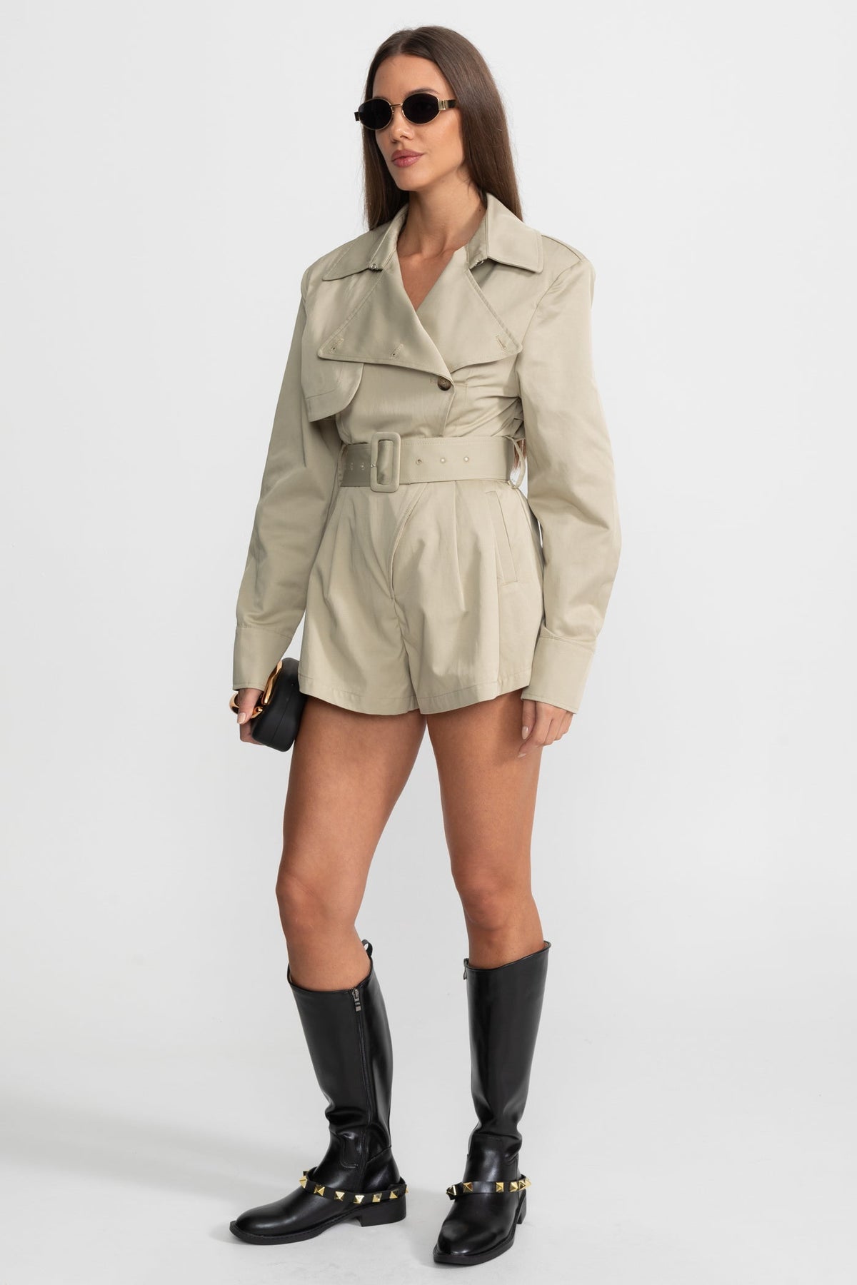 Belted Trench Jumpsuit - Beige