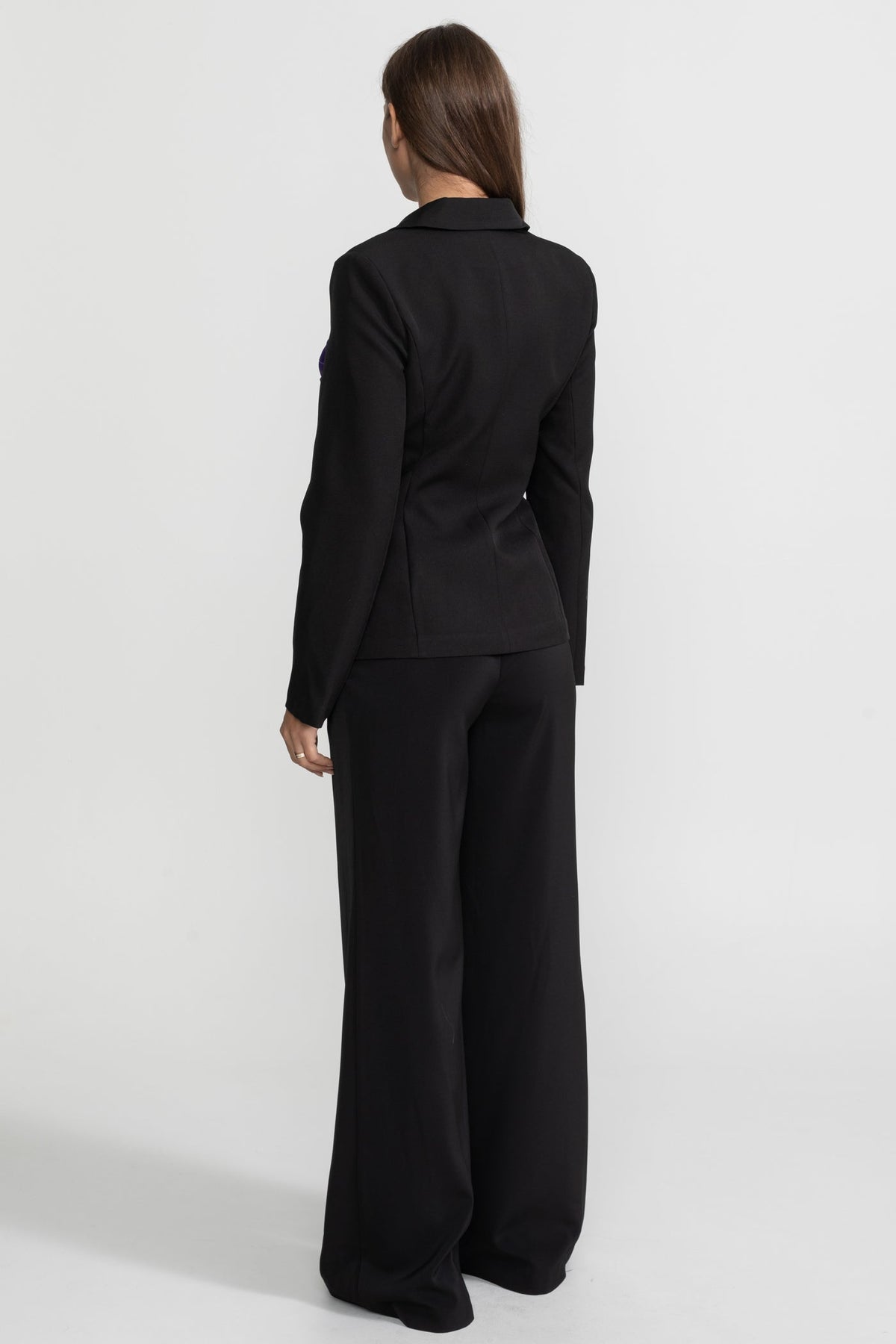Tailored Satin Panel Blazer With Contrasting Bust Panels – Black & Purple