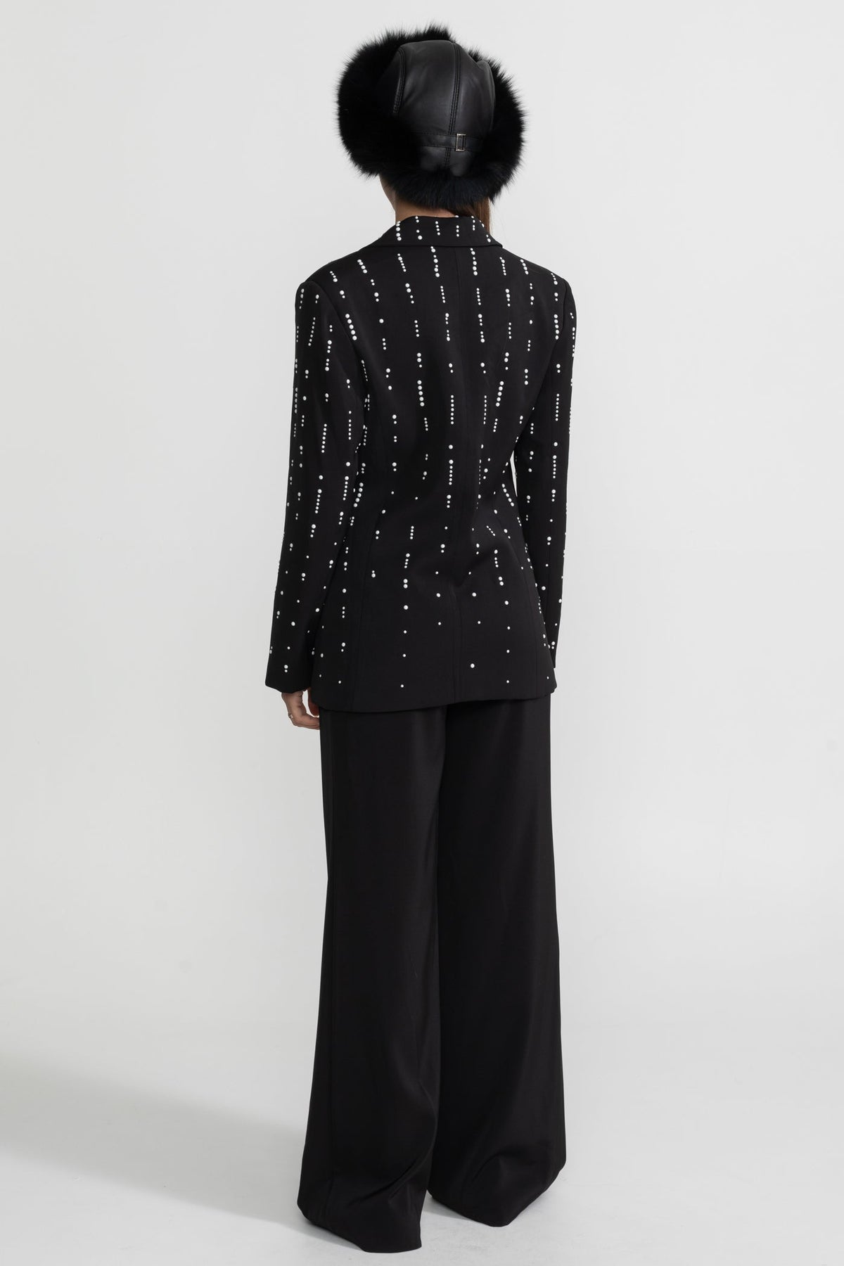 Tailored Blazer With White Bead Embellishments - Black