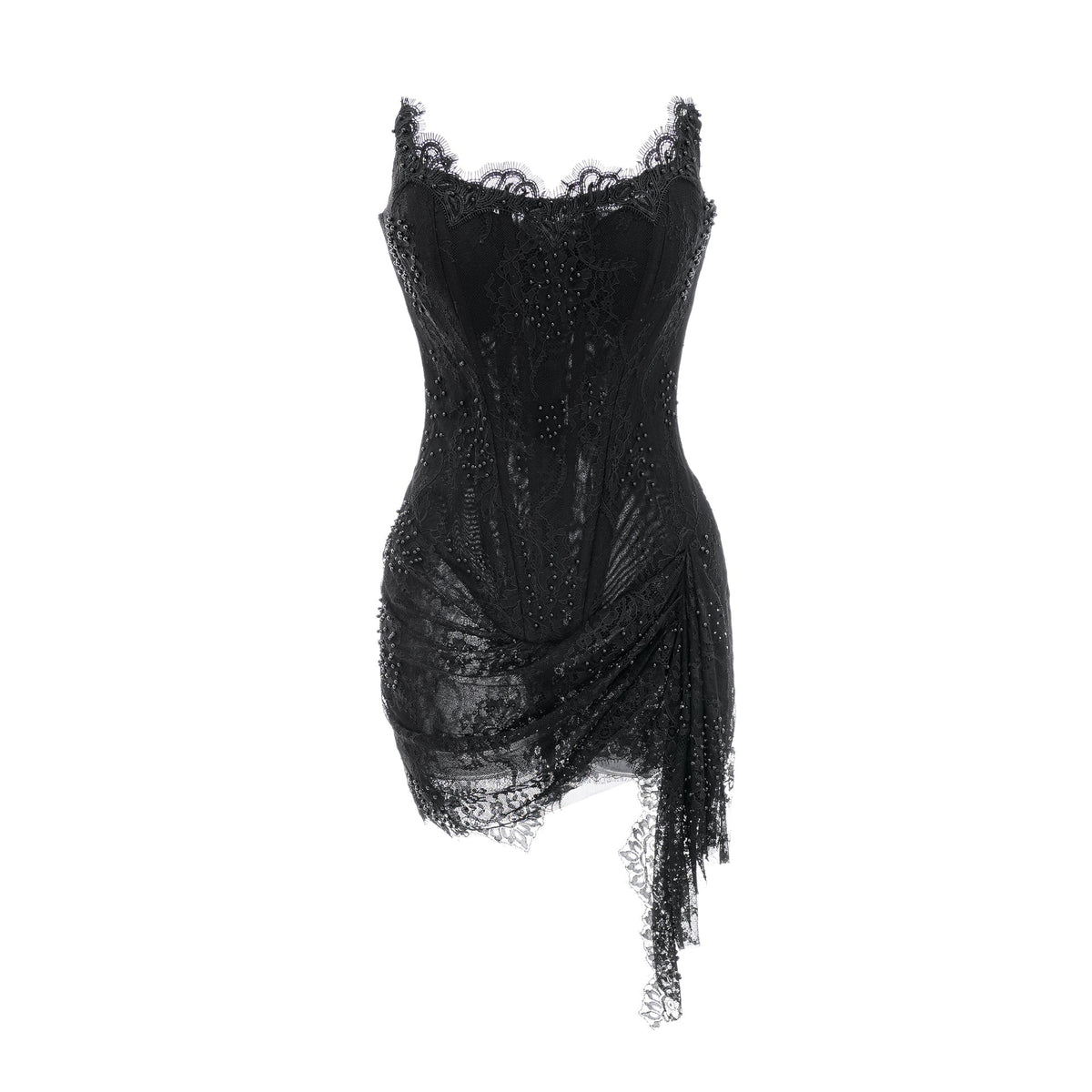 Sylvie black faux-pearl embellished mini dress