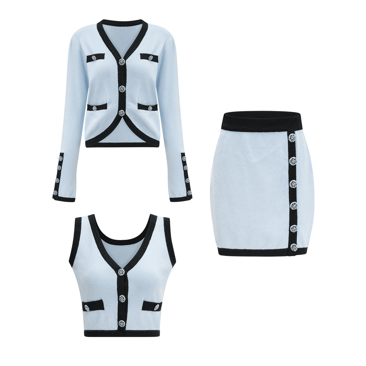 Tadhgín cadigan & crop top & skirt matching set