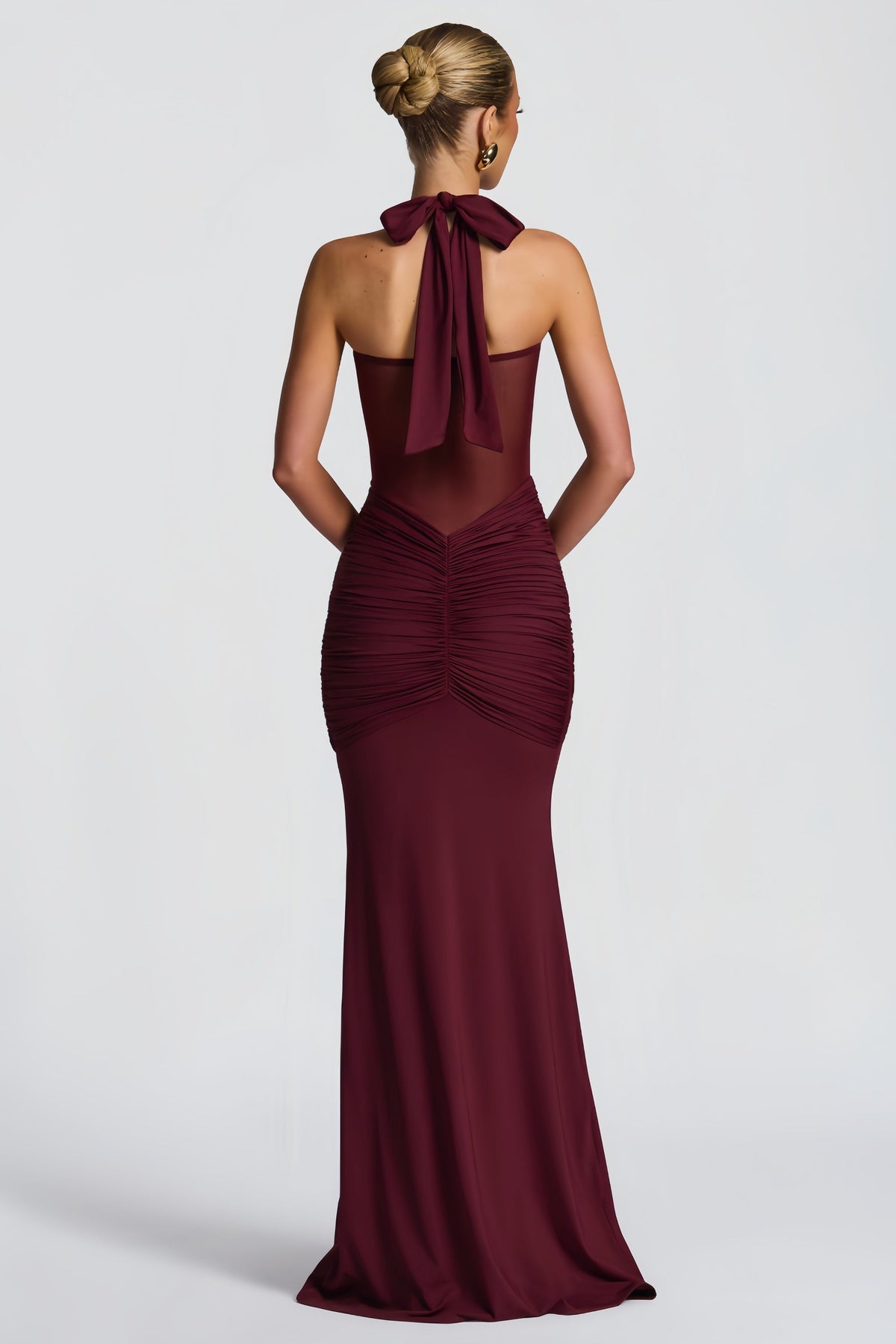 Amandine Burgundy Halterneck Gathered Maxi Dress (Final Sale)
