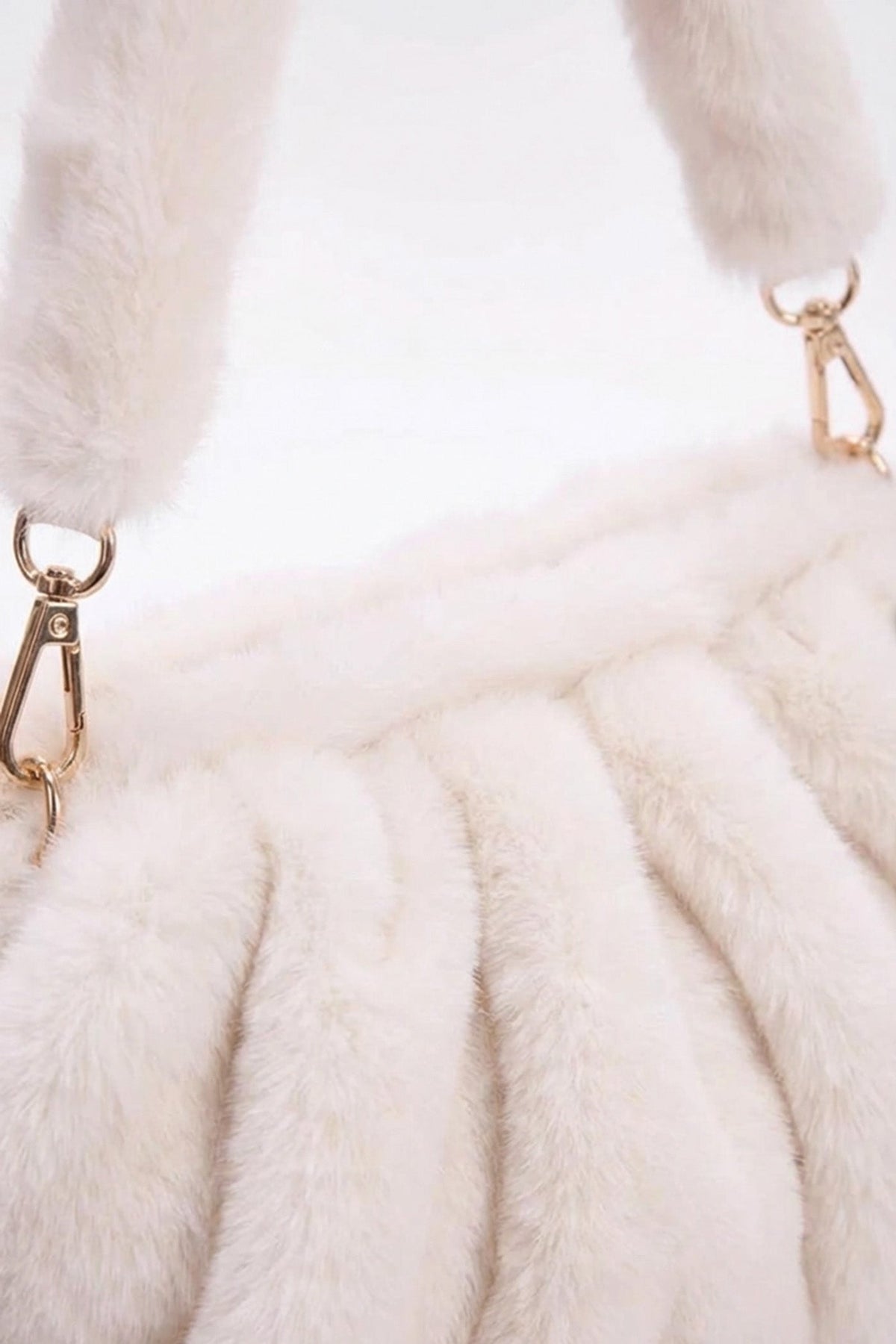 Faux Fur Shoulder Bag with Ruched Design – White