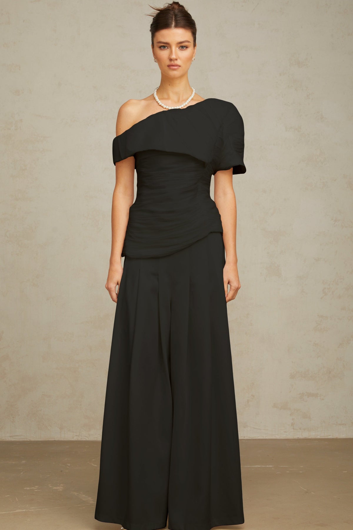 Adèle creased top & trousers matching set in Black (Final Sale)
