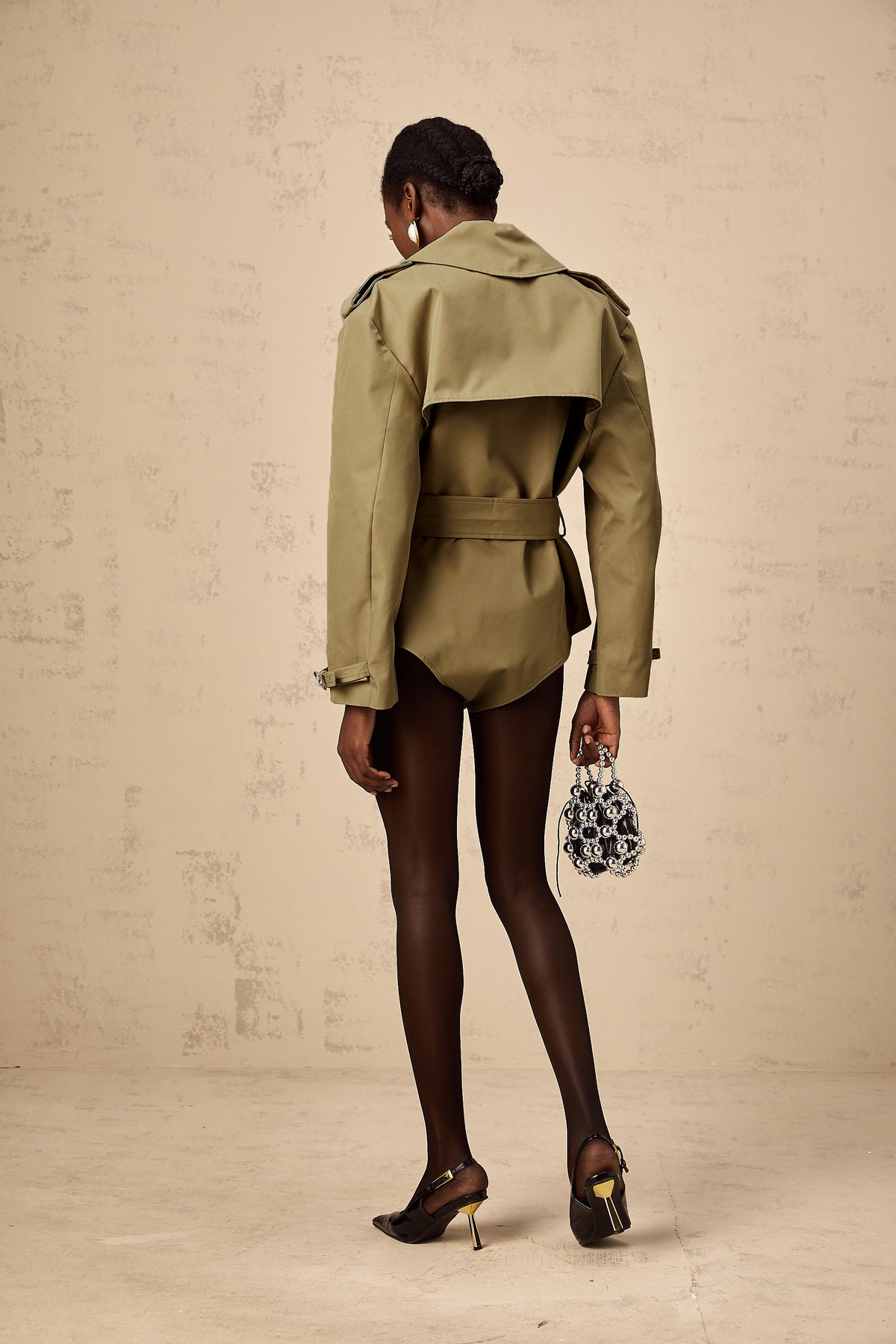 Chloe khaki double-breast belted bodysuit