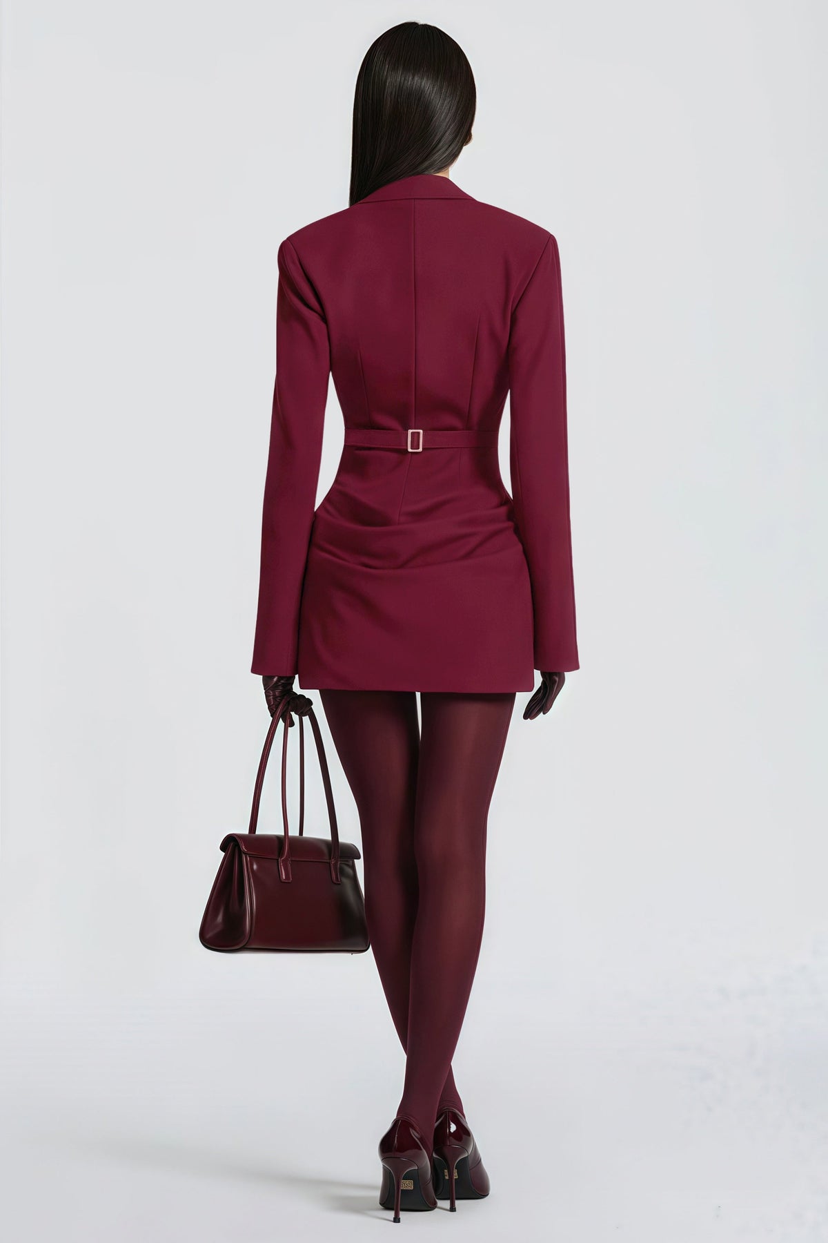 Rosette Burgundy Ruched Blazer Mini Dress (Final Sale)