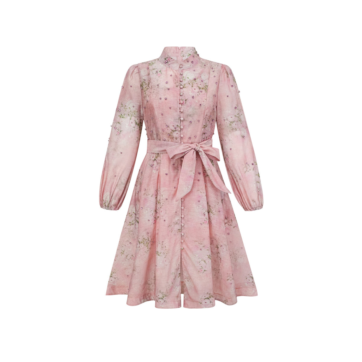 Narcisse pink embellished floral-print mini dress