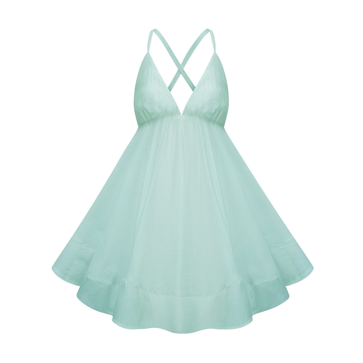 Quincie Green Shirred Flounced Mini Dress