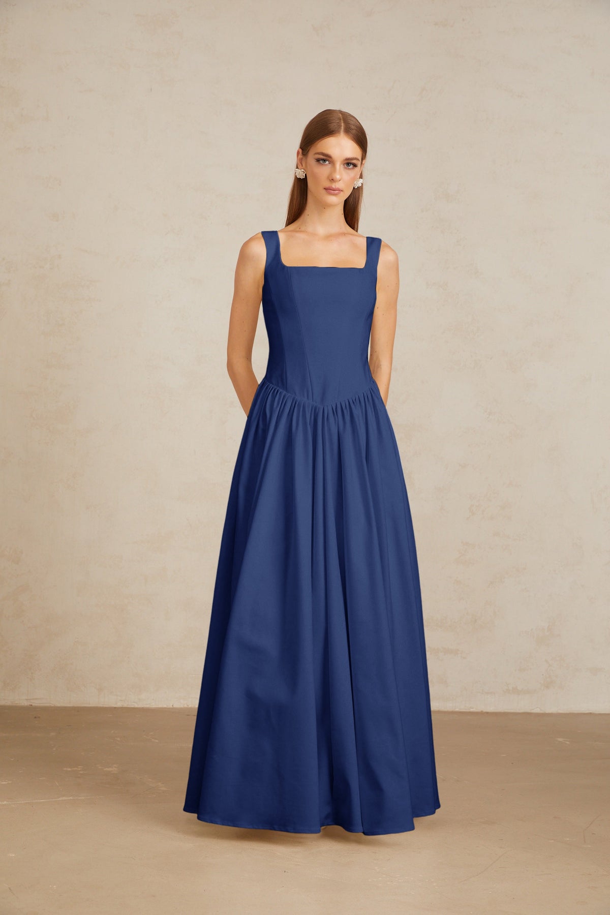 Sadie Blue Pleated Corset Maxi Gown